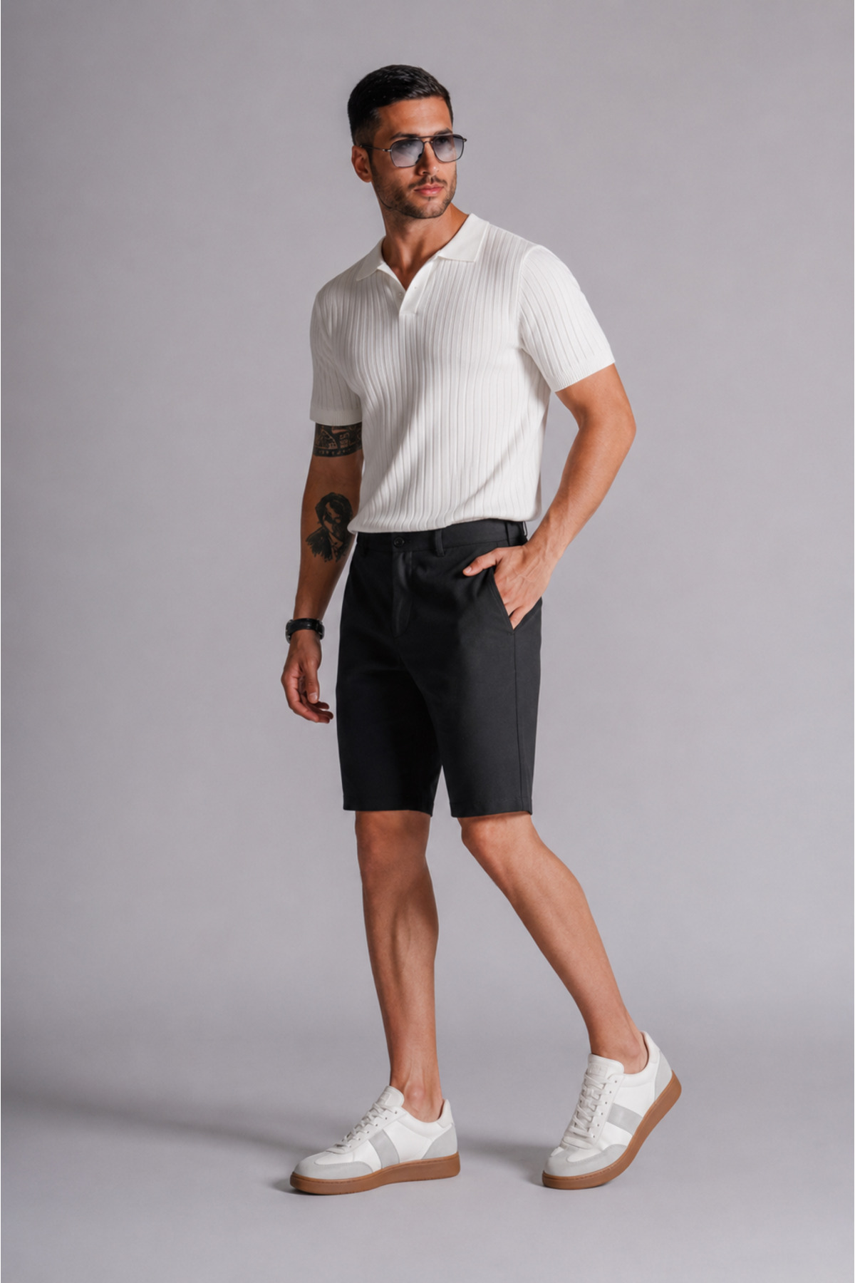 BRACCAS Erkek Yandan Cepli Klasik Bel Slim Fit Chino Şort Siyah görsel 3
