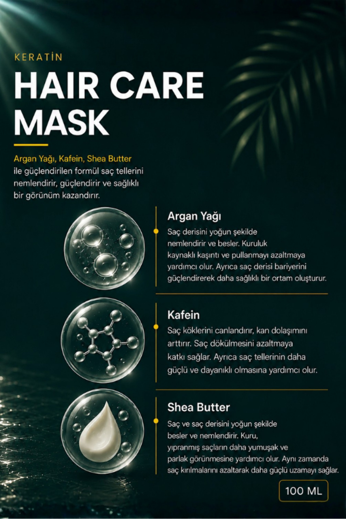 Keratin Saç Bakım Maskesi (Argan Yağı - Shea Butter - Kafein - 150 ML) — KRTSBM1 — تصویر 3 از 3