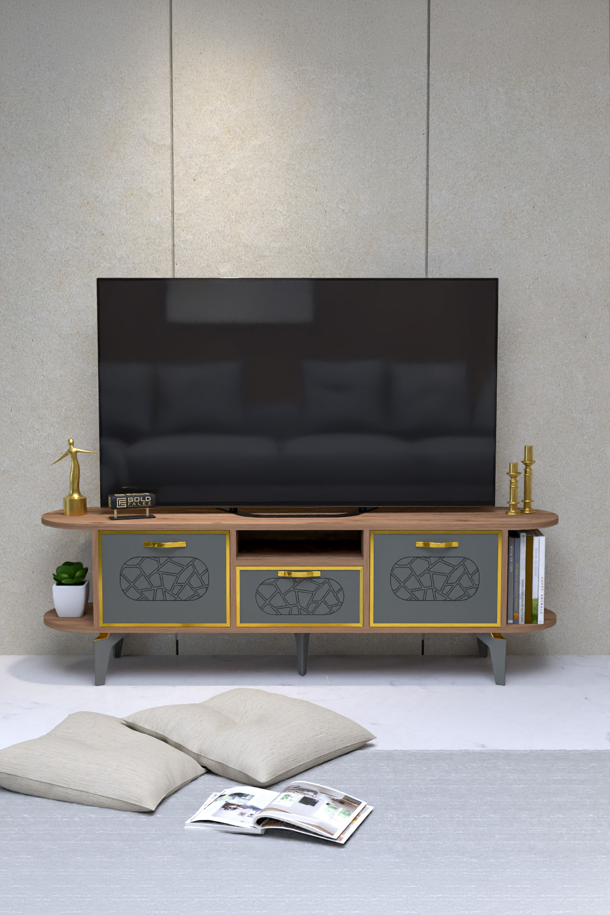 Goldfalez Mira Gold TV Ünitesi Kahverengi 160 görsel 2