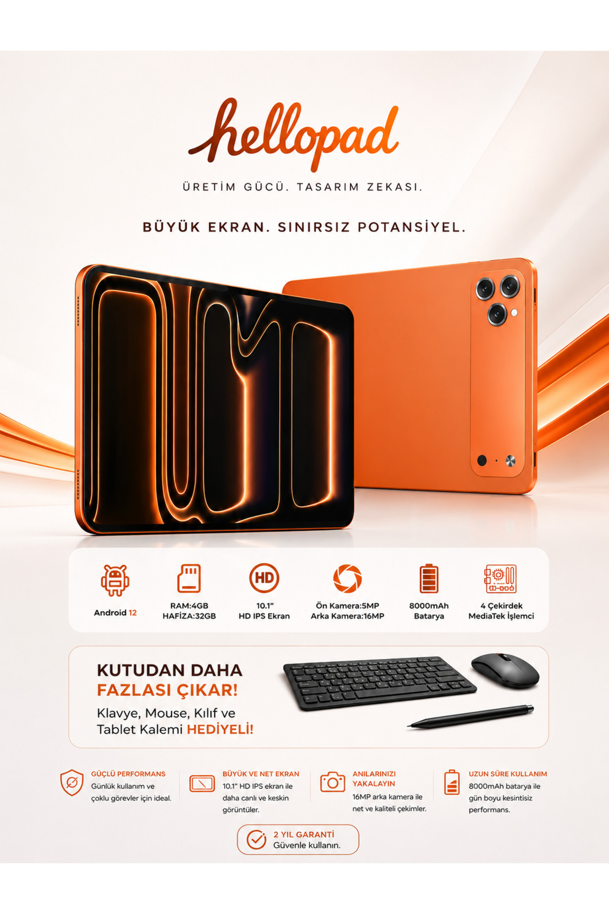 TARÇIN Teknomie Tab 4 GB RAM 32 GB Hafıza Klavyeli Kılıf + Bluetooth Mouse Hediyeli