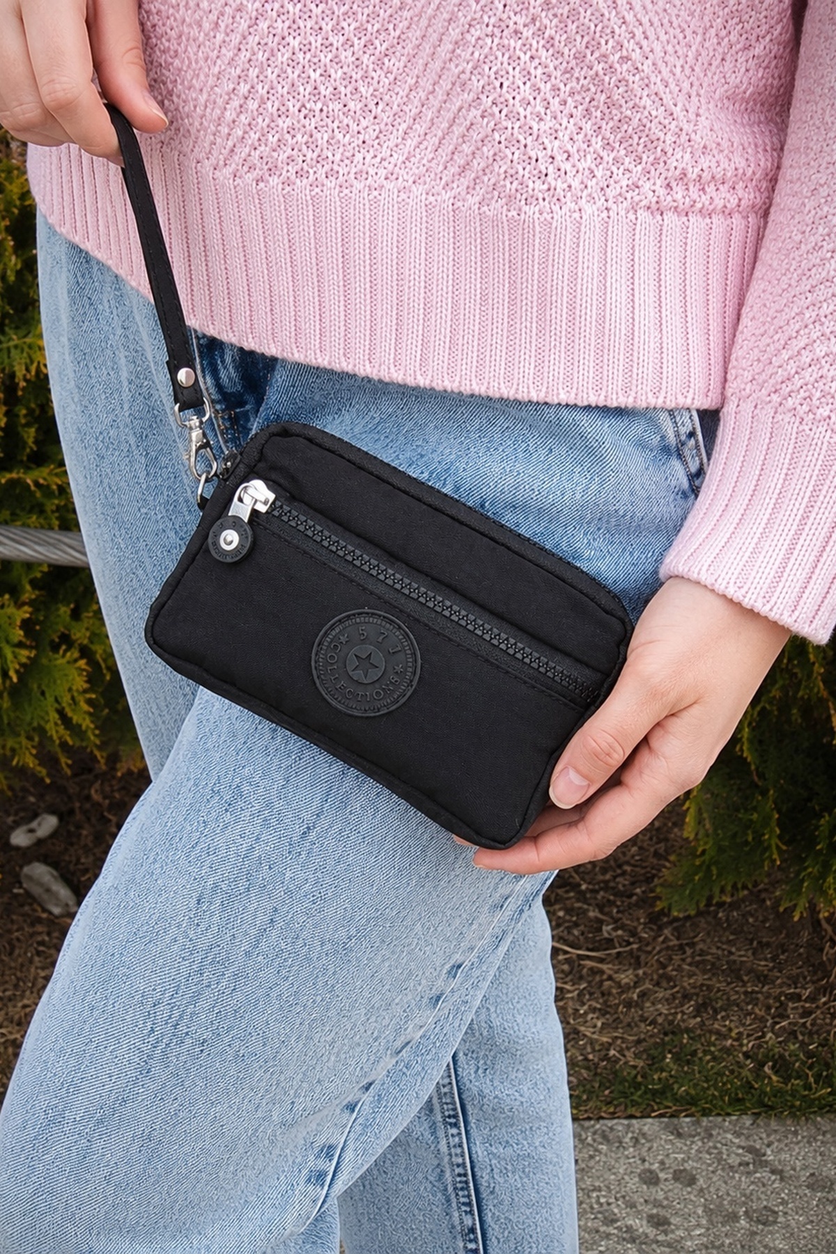 FCSTORE Unisex Siyah Cüzdan Su Geçirmez Klinkır 3 Gözlü Ön Fermuarlı Kılinkır Cüzdan görsel 4