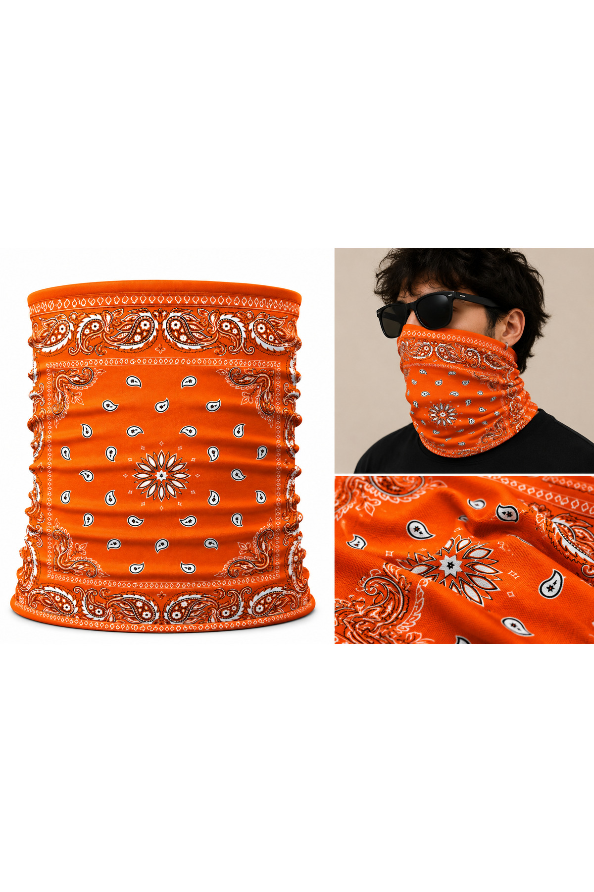 FG KONNİCHİWA Bandana Siyah Etnik Bandana Yüz Maskesi ve Boyunluk ve Günlük ve Motosiklet Kullanımı UV Korumalı Çok Amaçlı Boyunluk