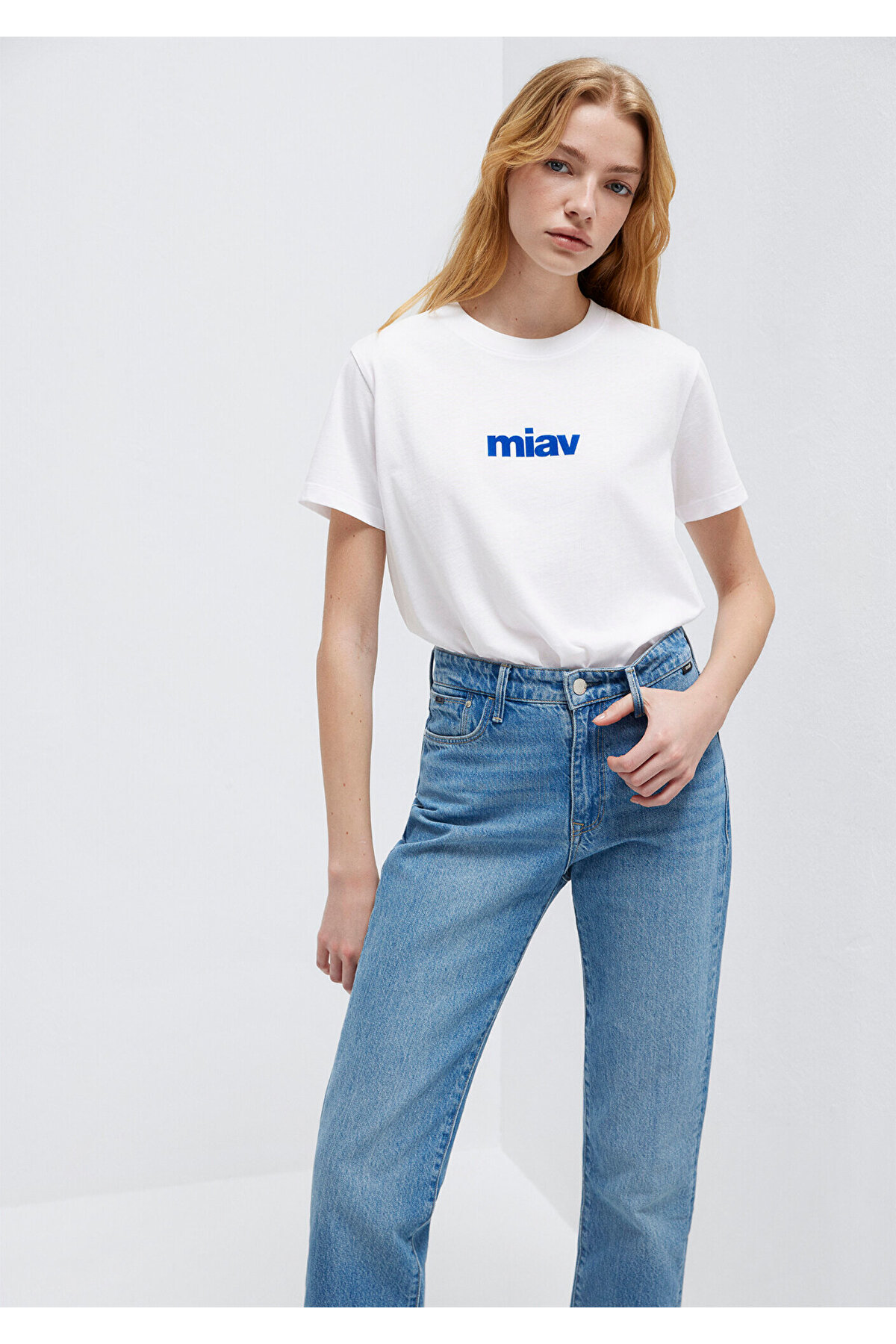 Mavi Miav Printed White T-Shirt Regular Fit / Normal Cut 1610622-620