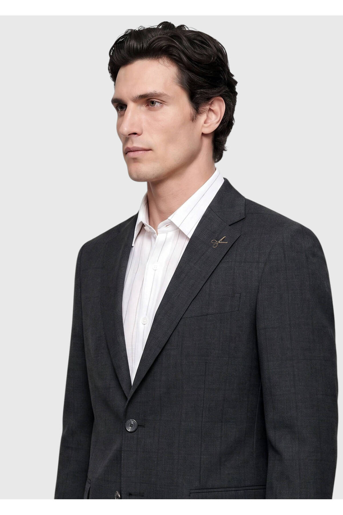 Ramsey Antrasit Kareli Zeroweight Slim Fit %100 Yün Takım Elbise görsel 3