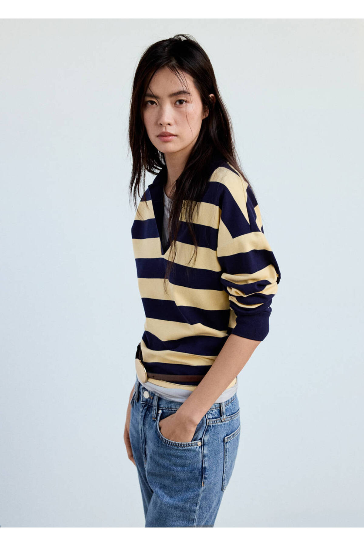 MANGO Woman Çizgili polo yaka kazak
