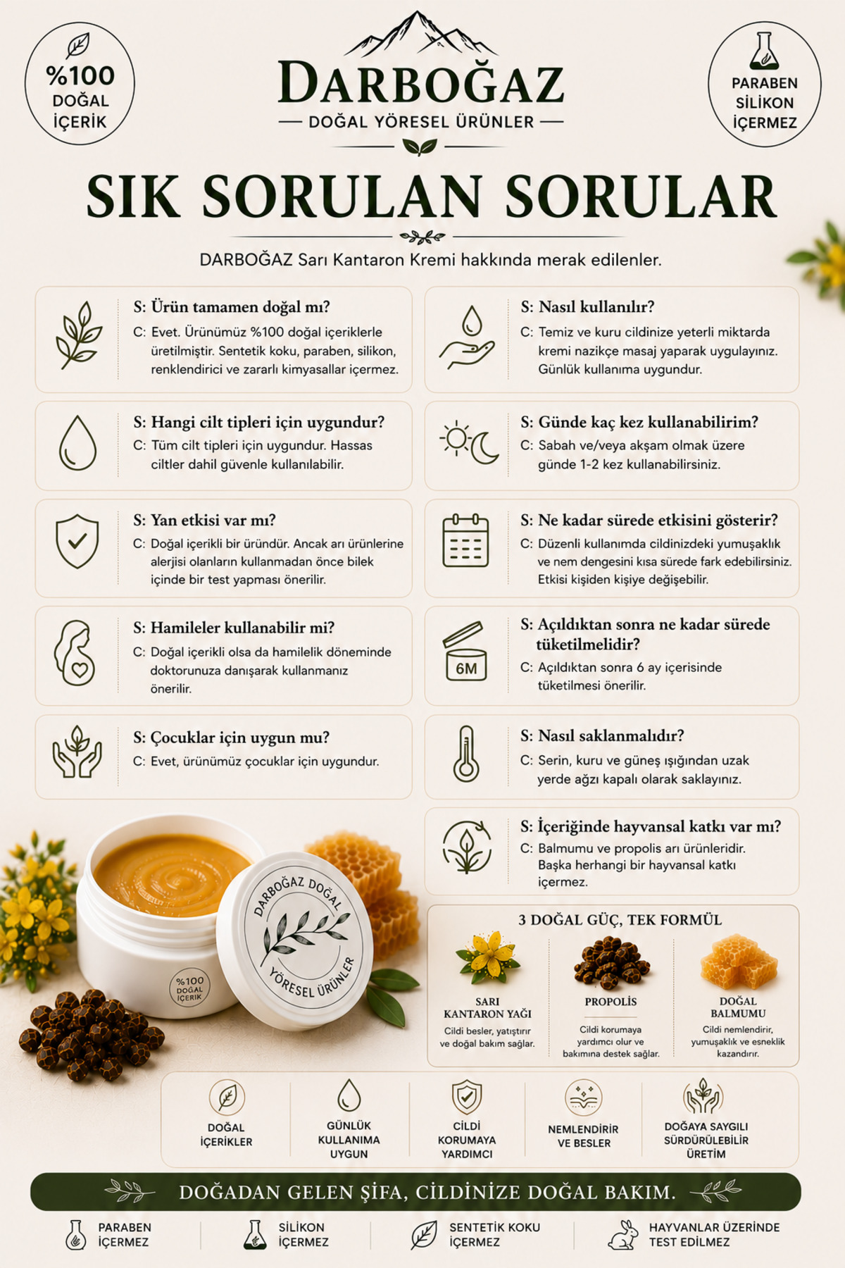 Sarı Kantaron Kremi 50 ml | Propolis ve Doğal Balmumu İçeren Bitkisel Cilt Bakım Kremi | Yoğun Nemlendirici ve Günlük Bakım — 109866511 — تصویر 8 از 9