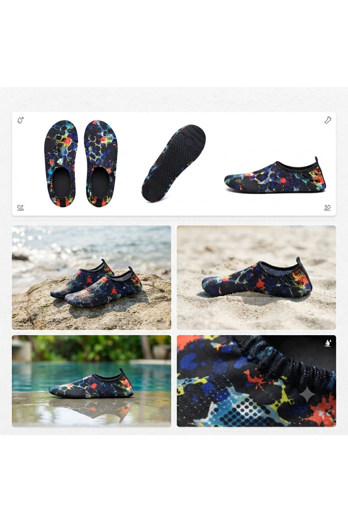 LAL's Erkek Deniz ve Havuz Ayakkabısı Kaydırmaz Aqua Shoes Hızlı Kuruyan Plaj Su Ayakkabısı Desenli