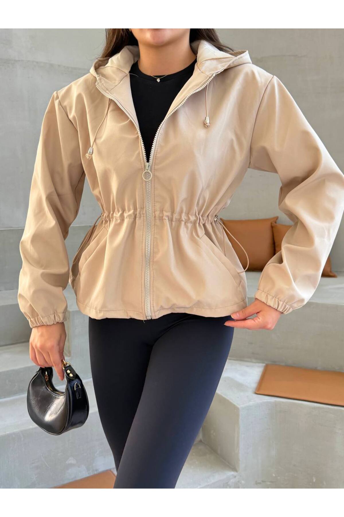 İLKCET MODA Oversize Bel Detay Tarz Yağmurluk görsel 8