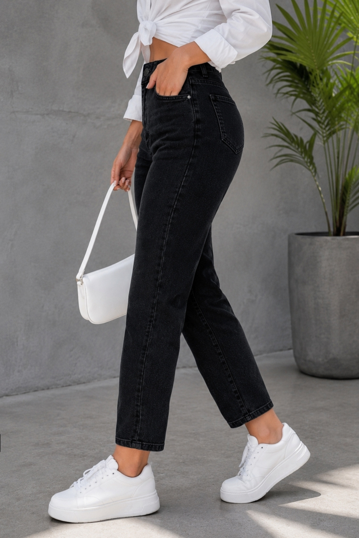 CEDY DENIM Mom Fit Jean Yüksek Bel Boyfriend Kesim Likralı Esnek Siyah Kadın Kot Pantolon C599 görsel 5
