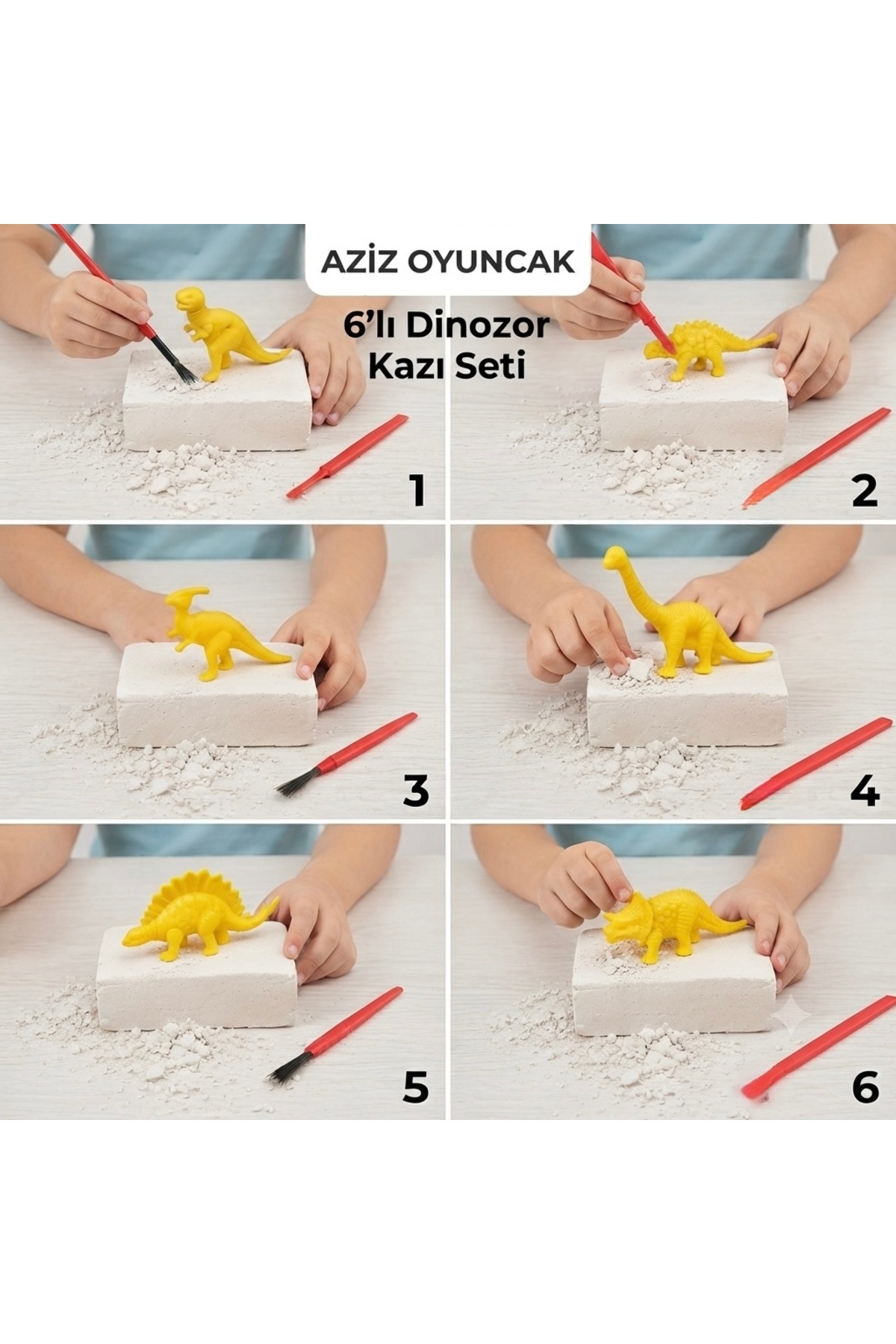AZİZ OYUNCAK 6 Adet.. Aktivite / Faaliyet Seti .. Dinazor Serisi