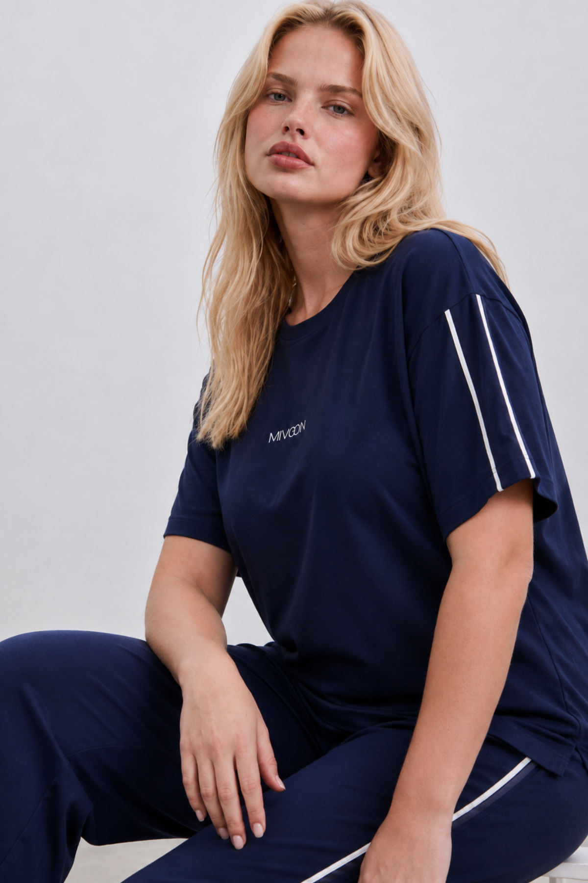 Mivoon Oşho Modal Kumaş Kısa Kollu Çift Biye Detaylı Alt Üst Takım 2XL-6XL görsel 3