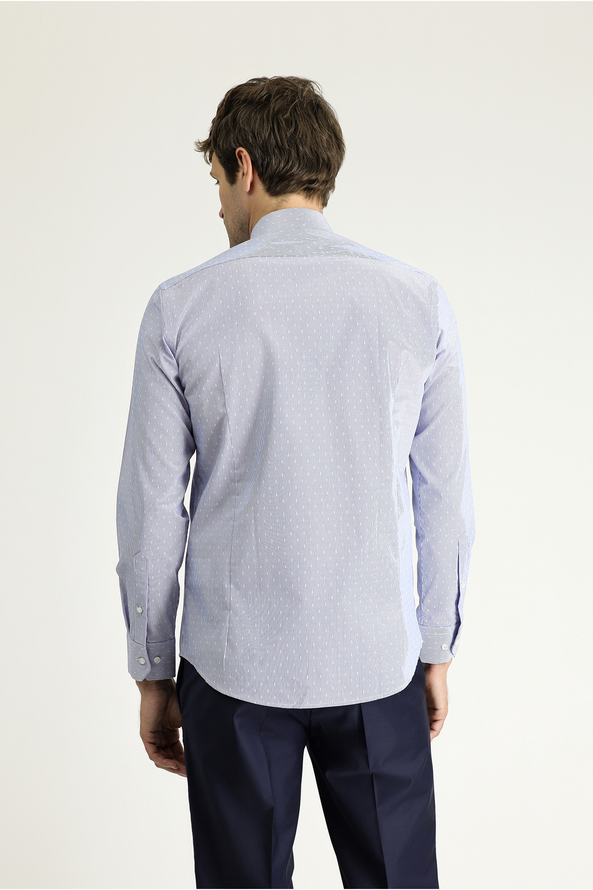 Uzun Kol Slim Fit Dar Kesim Non Iron Klasik Desenli Pamuklu Gömlek — آبی 599358 — تصویر 4 از 6