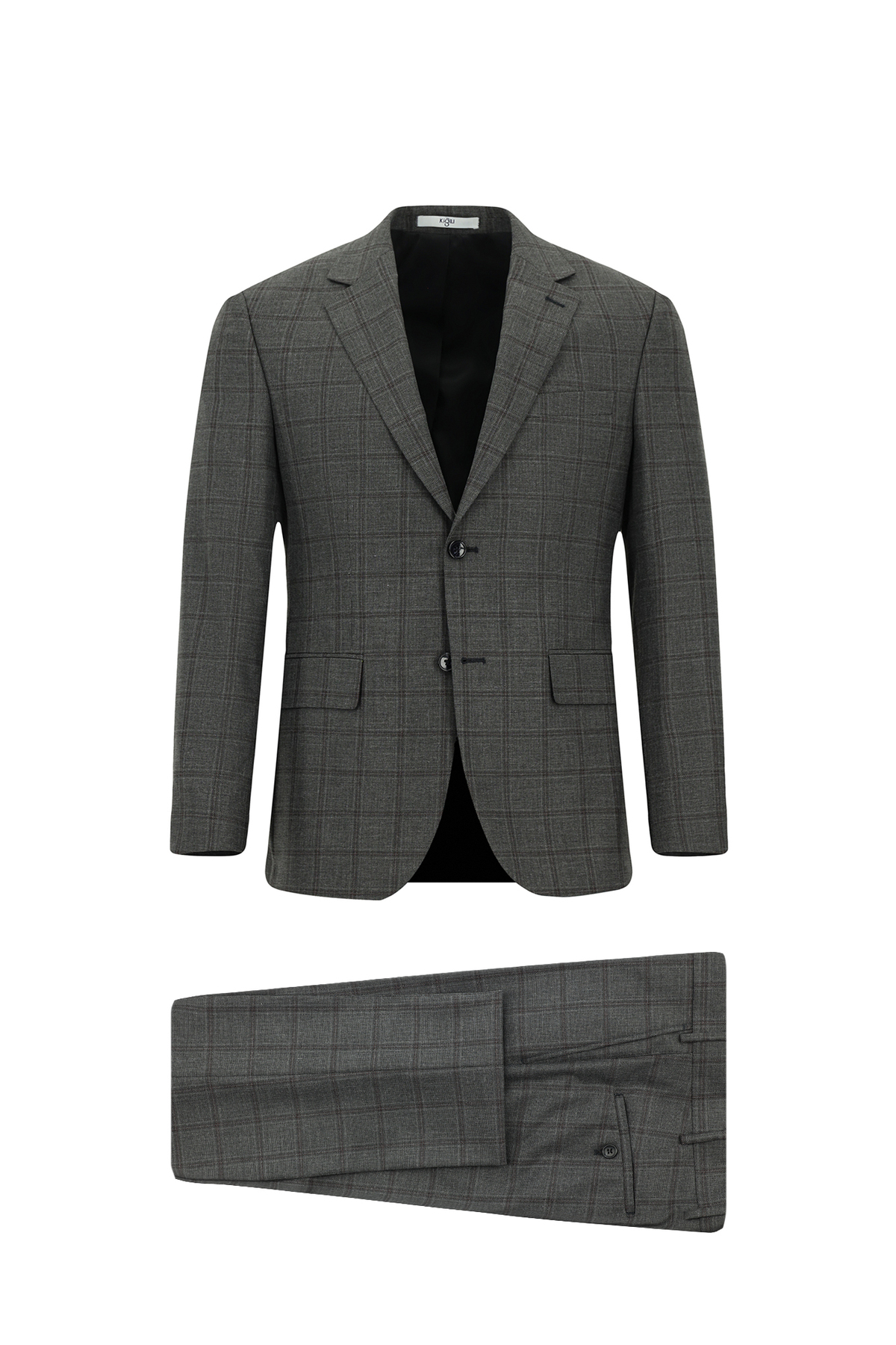 Kiğılı 7 Drop Slim Fit Dar Kesim Kareli Takım Elbise — خاکستری KSSZ1X70KR004