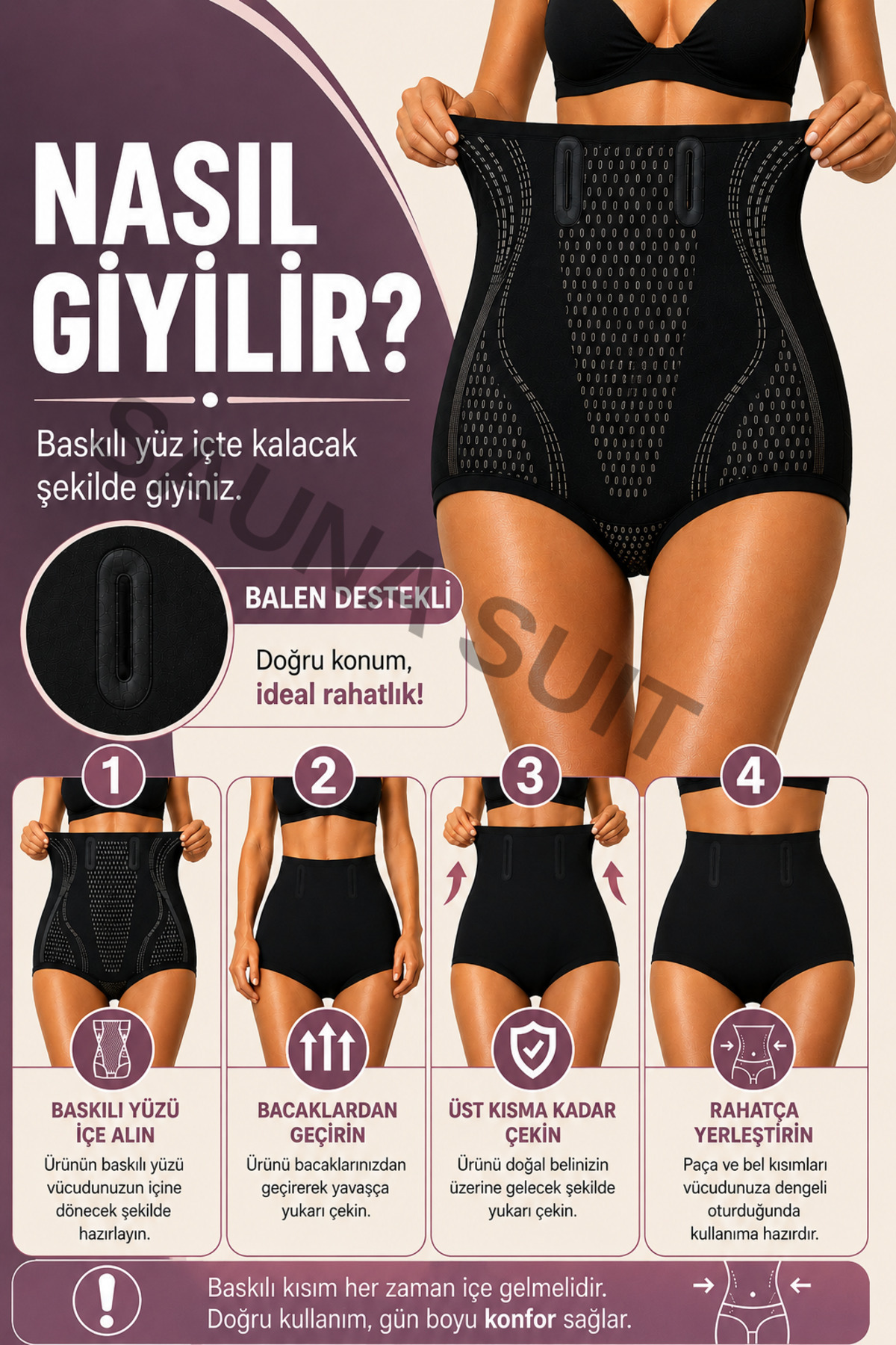 SAUNA SUIT Kadın V-Control Yüksek Bel Toparlayıcı Korse Külot | Dikişsiz, Esnek, Siyah Renk görsel 3