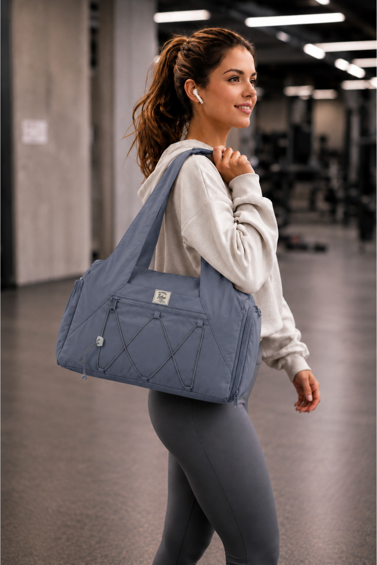 ICONE BAG Kadın Spor ve Yoga Çantası, Çok Cepli, Ayakkabı Bölmeli, Lastik Detaylı, Fermuarlı Ön Cep görsel 2