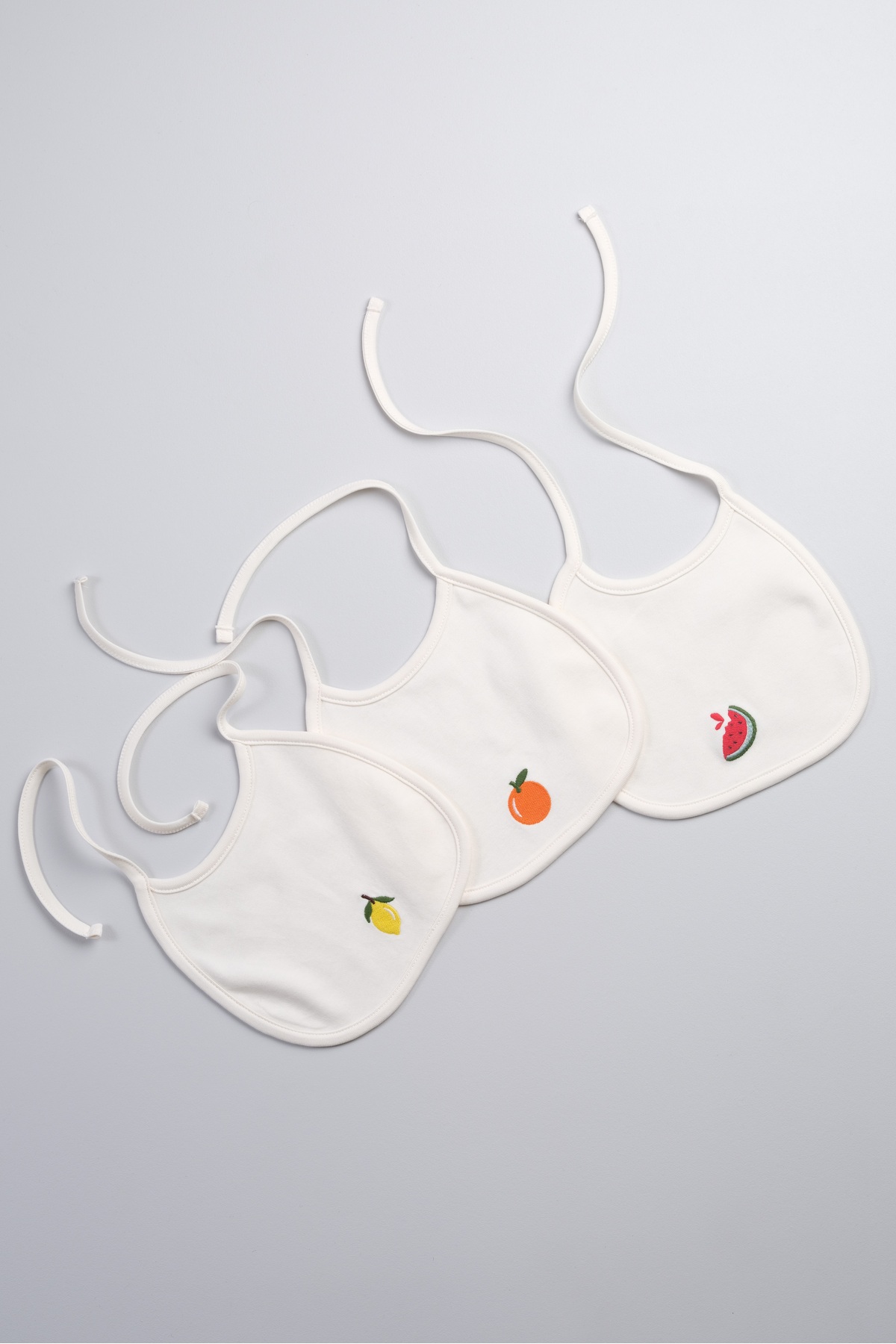3-Piece Baby and Kids Bib 100% Cotton Embroidered ( Fruit )