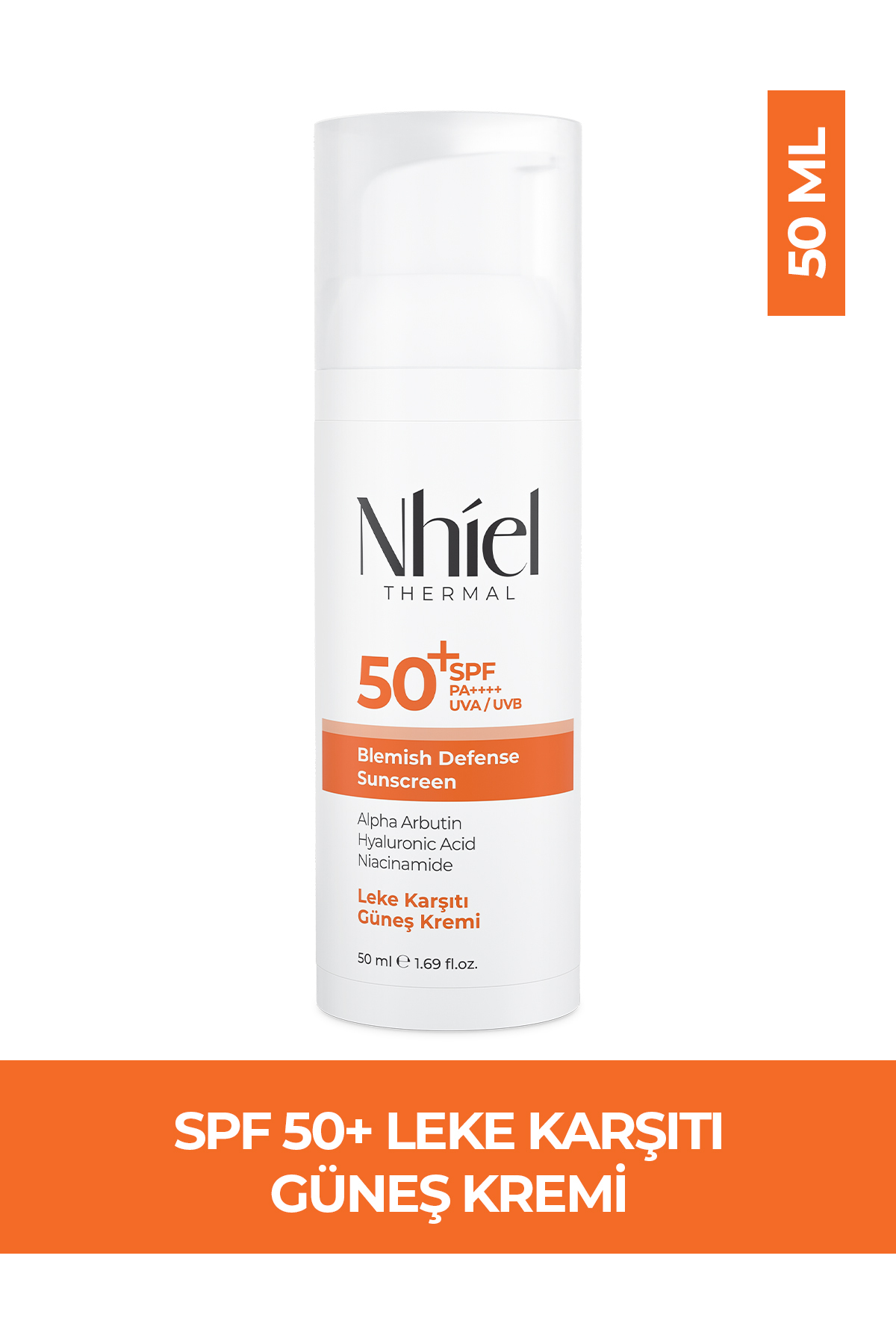 Nhiel Thermal Leke Karşıtı ve Bariyer Güçlendirici SPF 50+ PA++++ Güneş Kremi 50 ml (Yeni Nesil Filtreler, Alfa Arbutin) — NT202