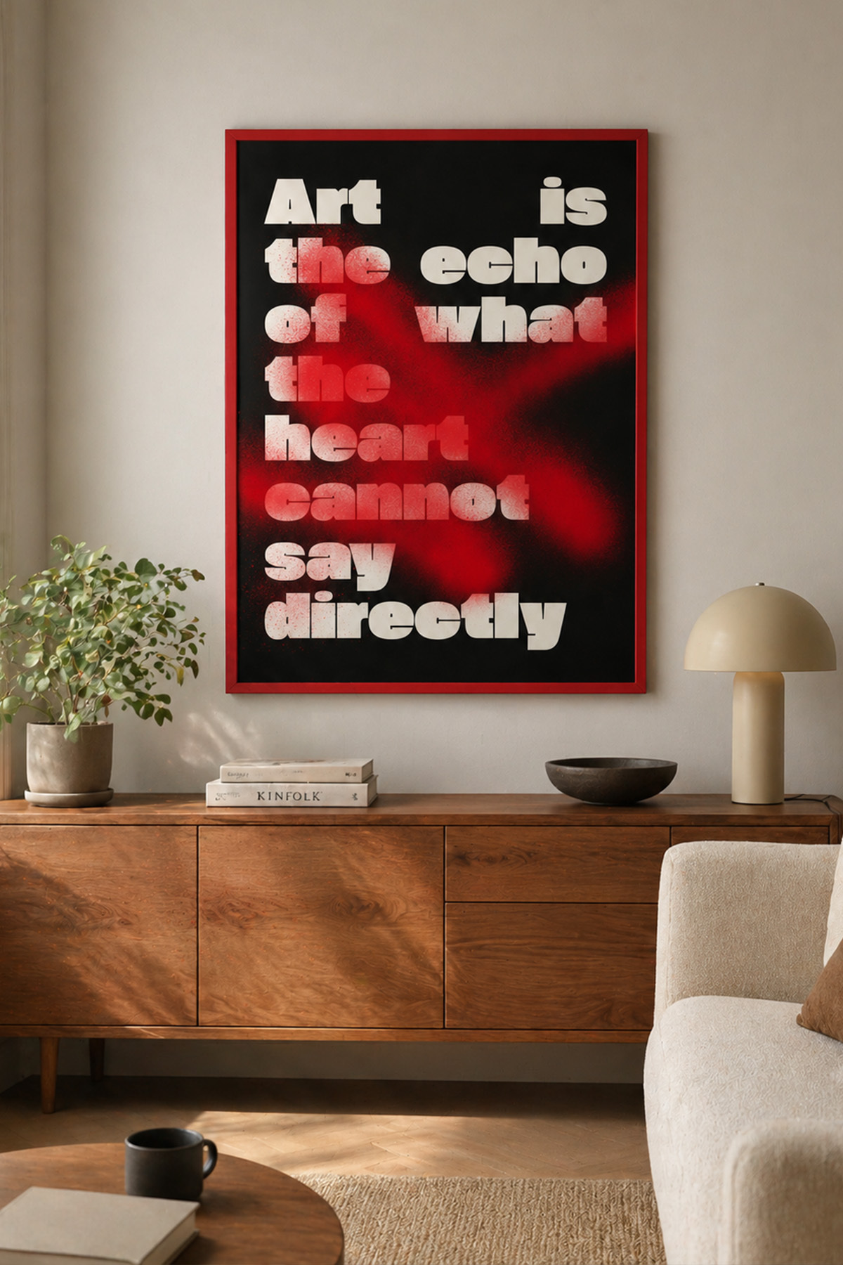 Kırmızı Siyah Yazılı Tablo Poster Modern Sanat Duvar Dekoru Art is the Echo Çerçevesiz