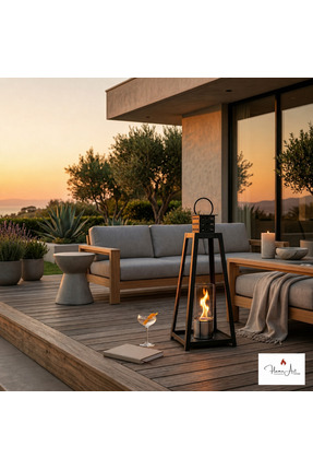Flame Art Concept Fener Tasarımlı Bioethanol Şömine(Siyah,Büyük Boy) – Dekora...