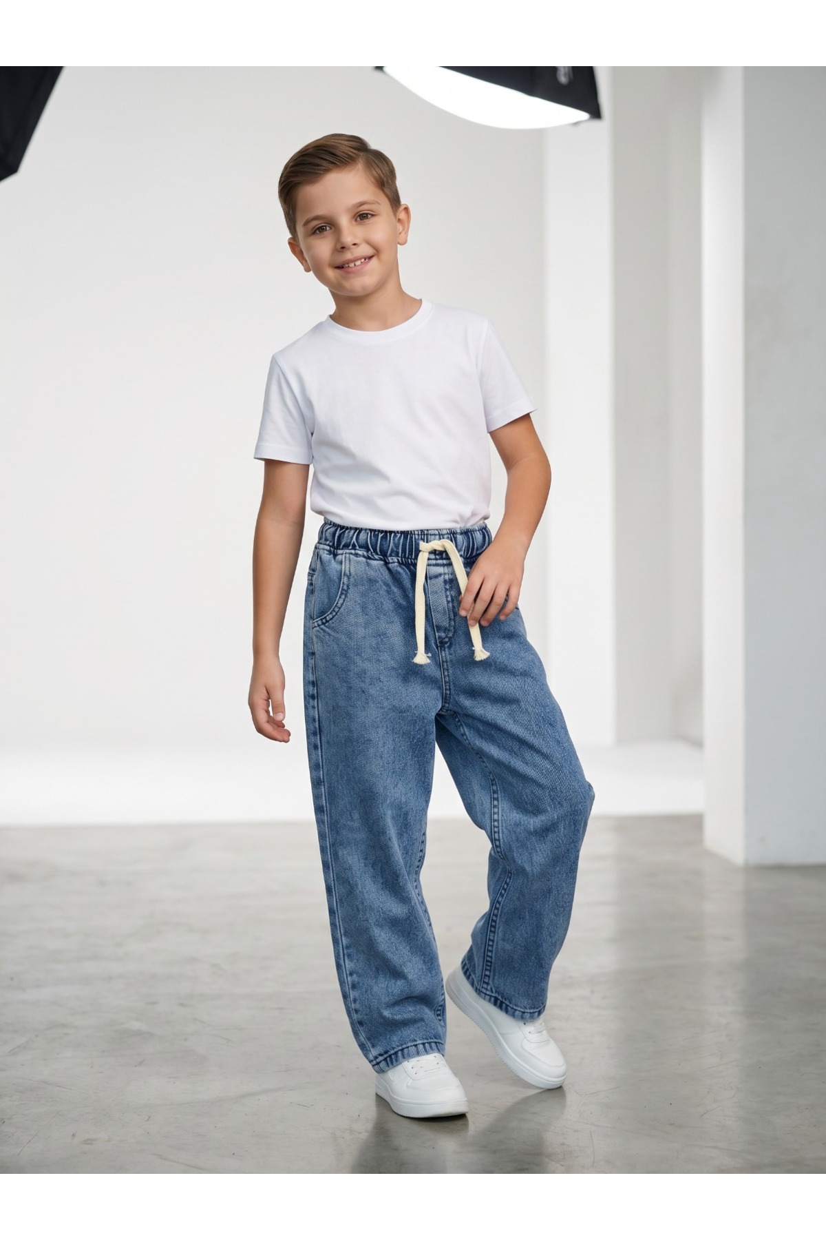 NURTOPU Boys' Denim Baggy Pants, Single Bottom, Super Quality, Wide Cut Waist, Fully Elasticated and Drawstring Adjustable.