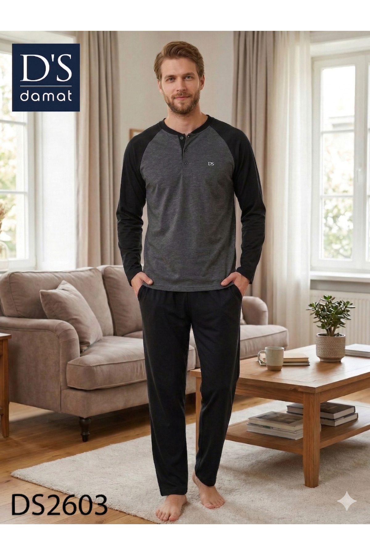 D'S Damat Ds Damat Maverıck Reglan Kol Pijama Takımı ANTRASiT