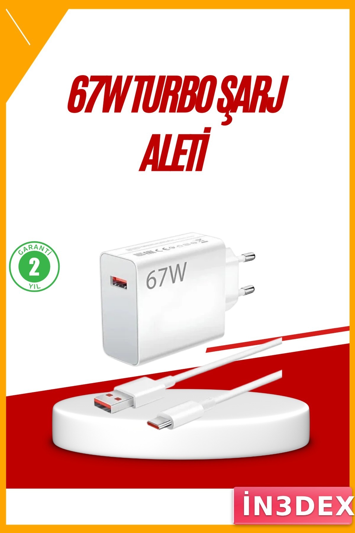 Type-C Hızlı Şarj Adaptörü 67W Huawei P30 P40 Mate 20 Pro Uyumlu