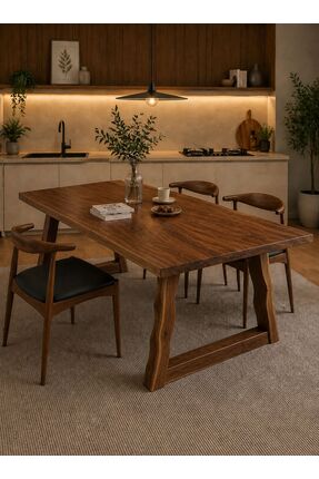 NATUREE AHŞAP 80 x 120 Yemek Masası Doğal Ahşap ( 8 cm Ayak Kalınlığı Doğal K...