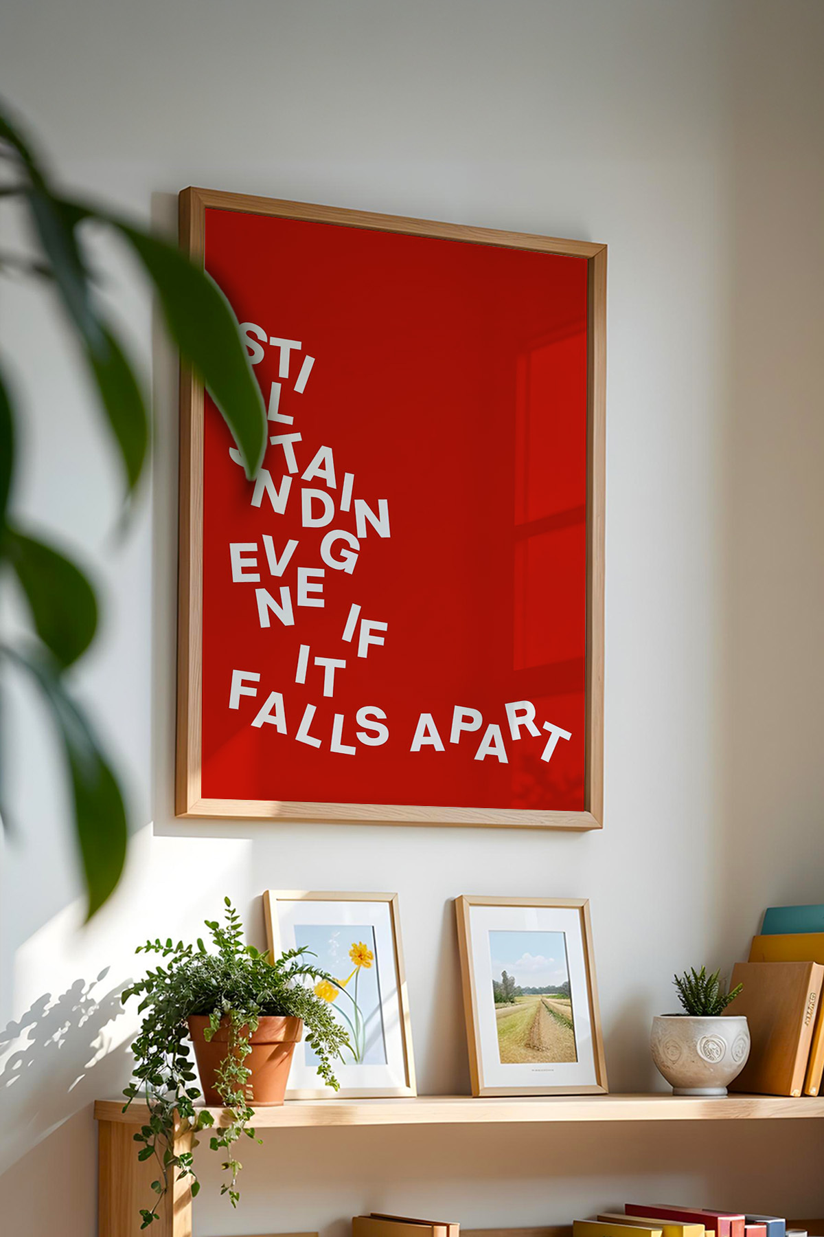 Kırmızı Tipografik Kolaj Tablo Poster Modern Minimal Duvar Dekoru Çerçevesiz