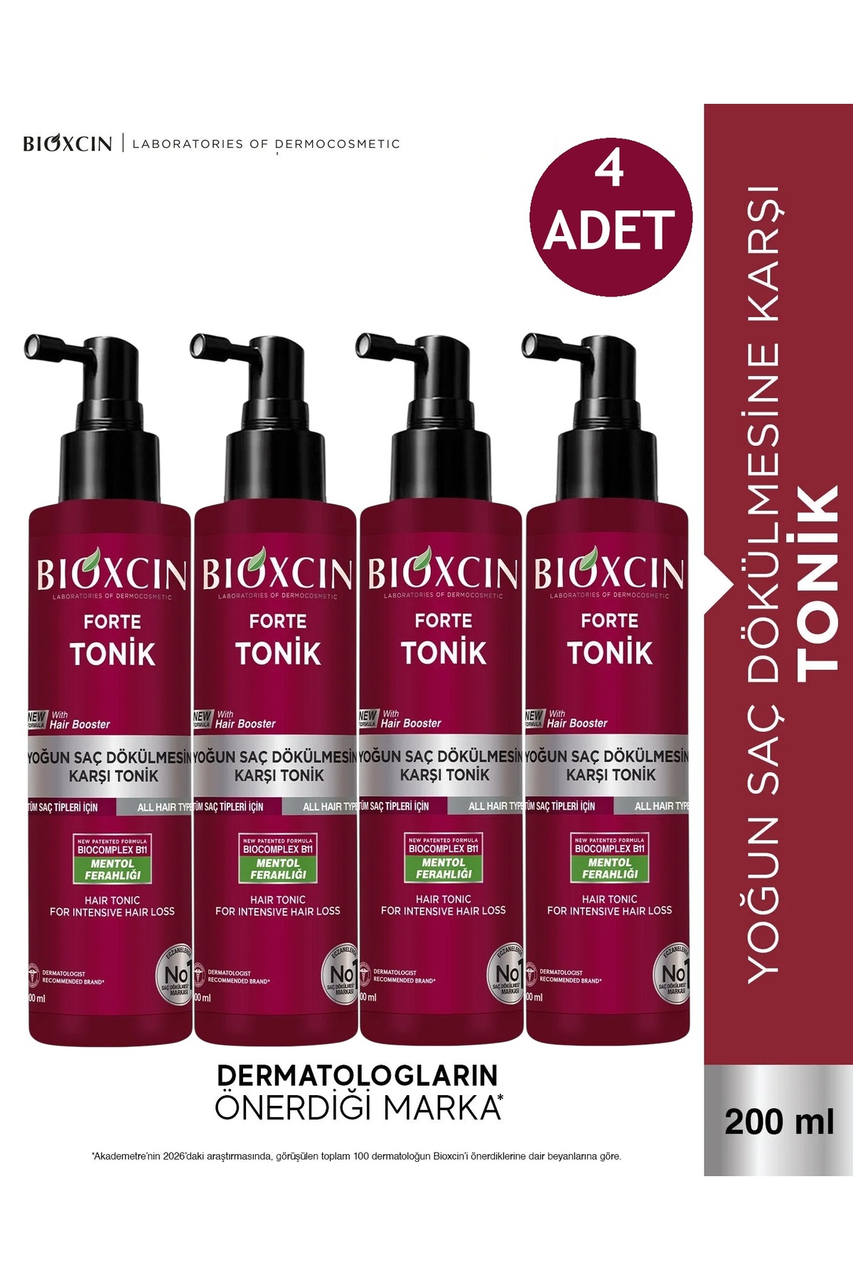 Bioxcin Forte Tonik 200 ml 4 ADET - Mentol Ferahlığı - Yoğun Saç Dökülmesine Karşı Tonik — 8680512635734A04