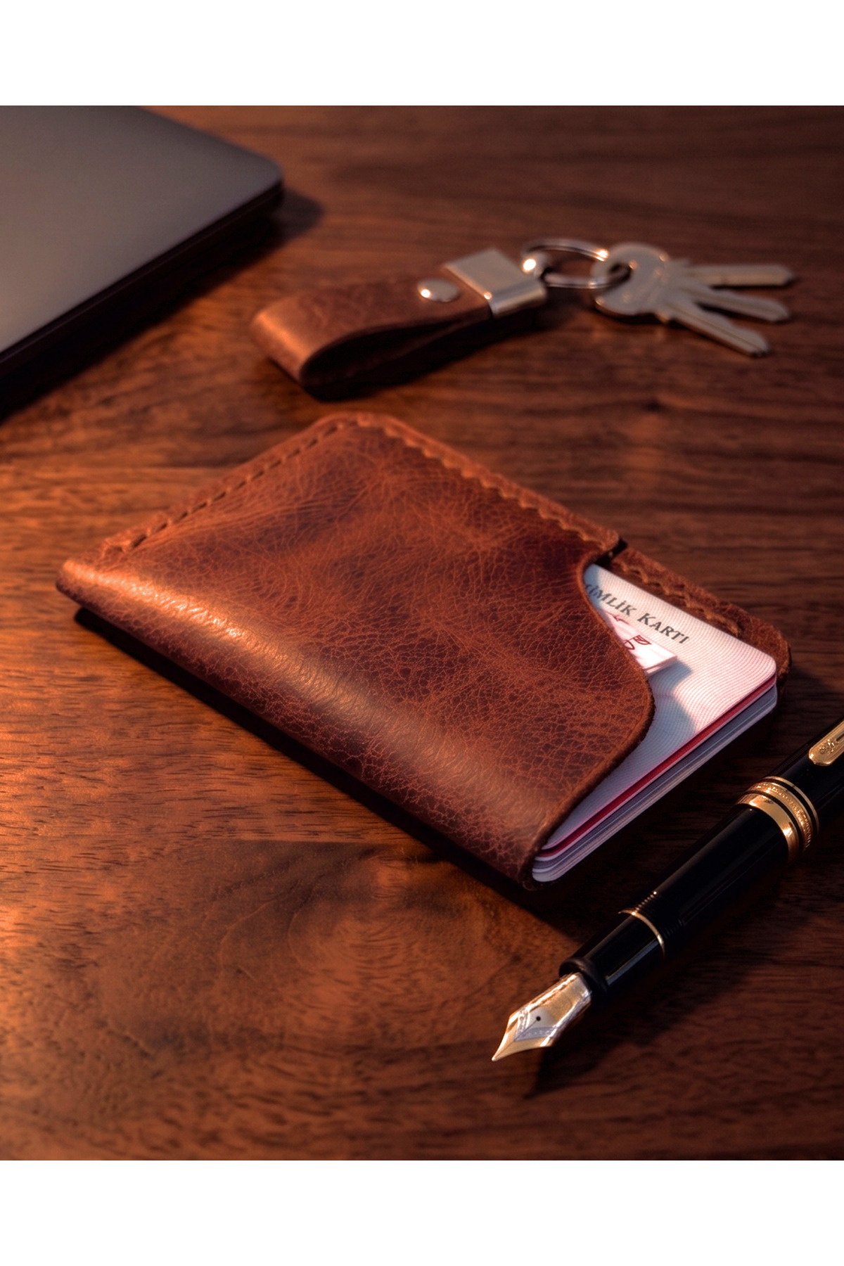BUO Leather Hakiki Deri Avuç İçi Kartlık, Gerçek Deri, Minimal Unisex Kartlık görsel 2