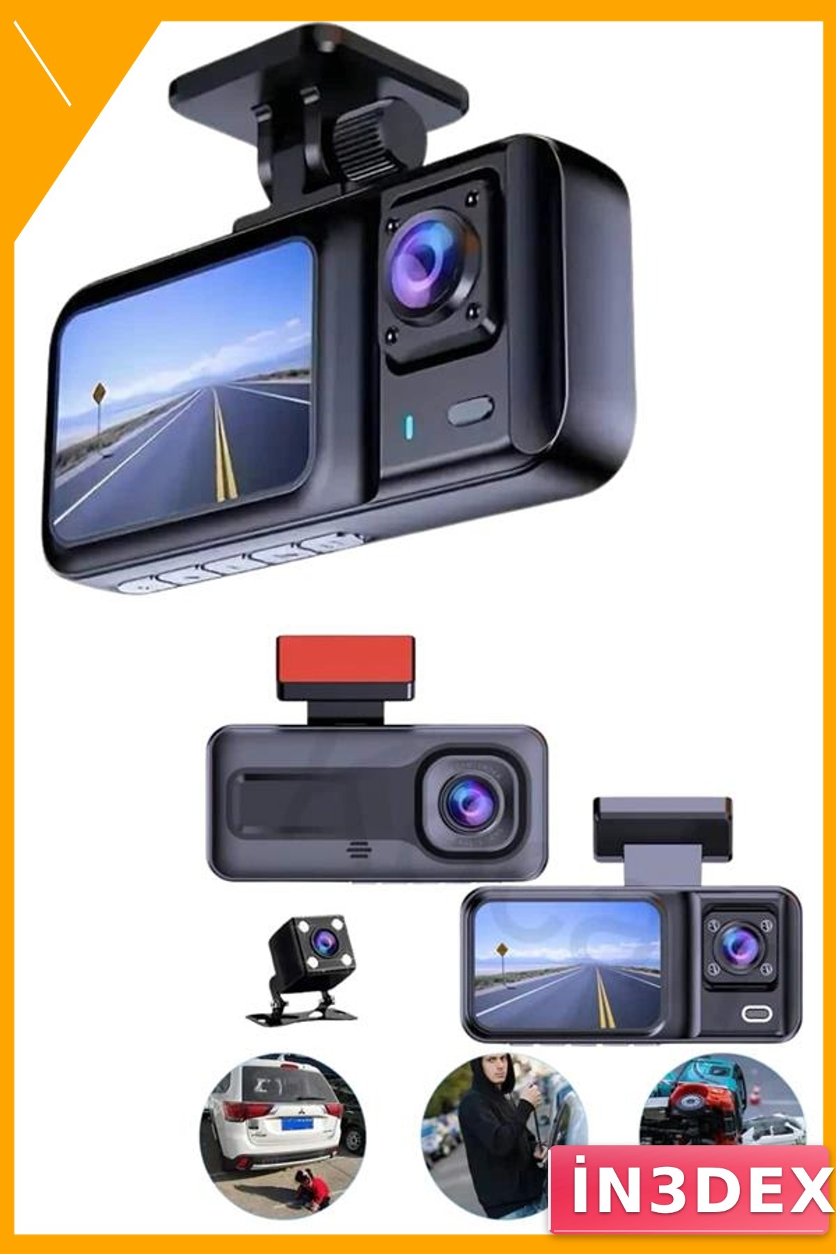 3 Kameralı Araç İçi DVR Kayıt Cihazı 1080P Full HD