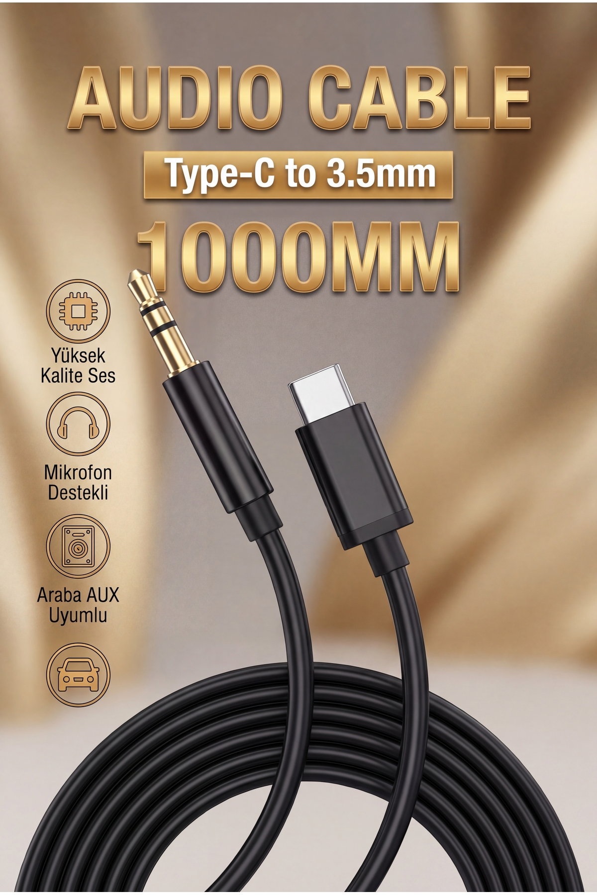 Type-C to 3.5mm Jack Aux Audio Cable Microphone Assisted High Quality Car Audio Transducer