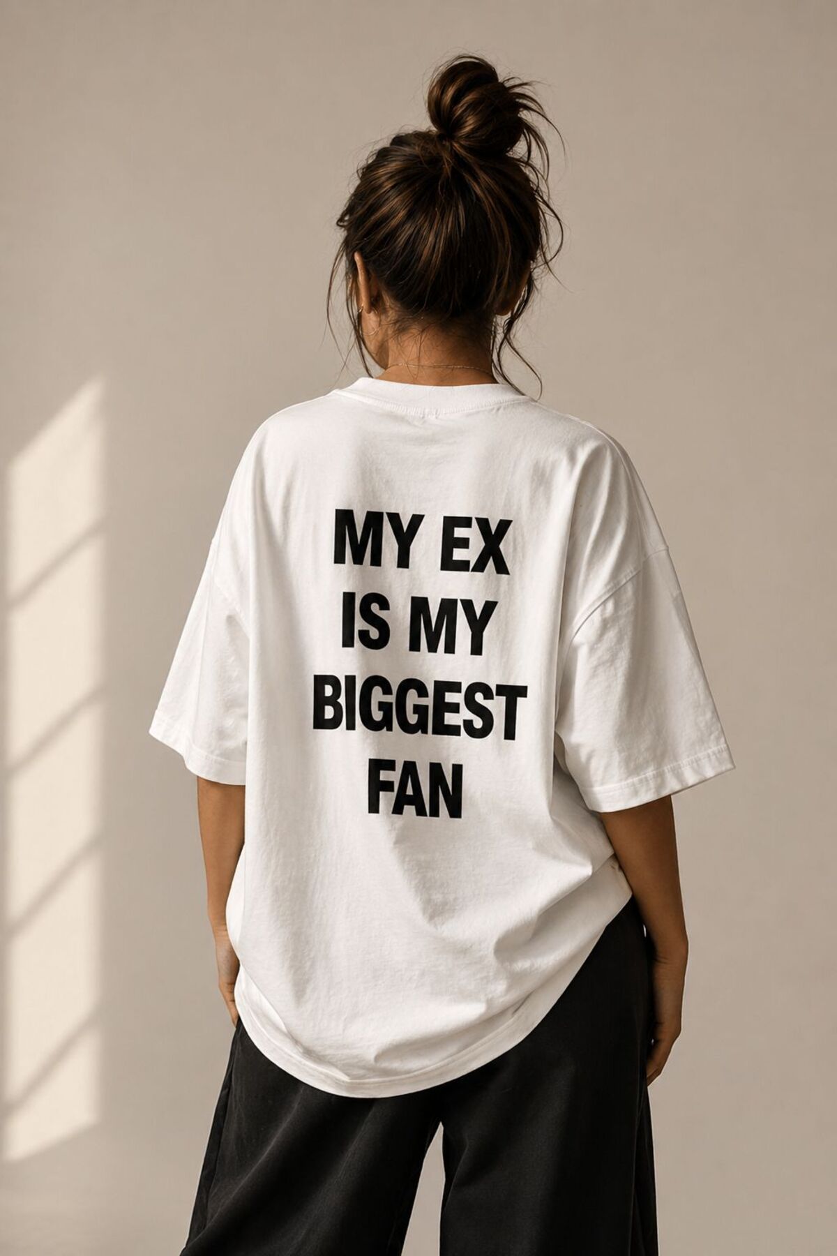 Elvino My Ex Baskılı Bisiklet Yaka Pamuklu Beyaz Kadın/Erkek Unisex Oversize Tshirt