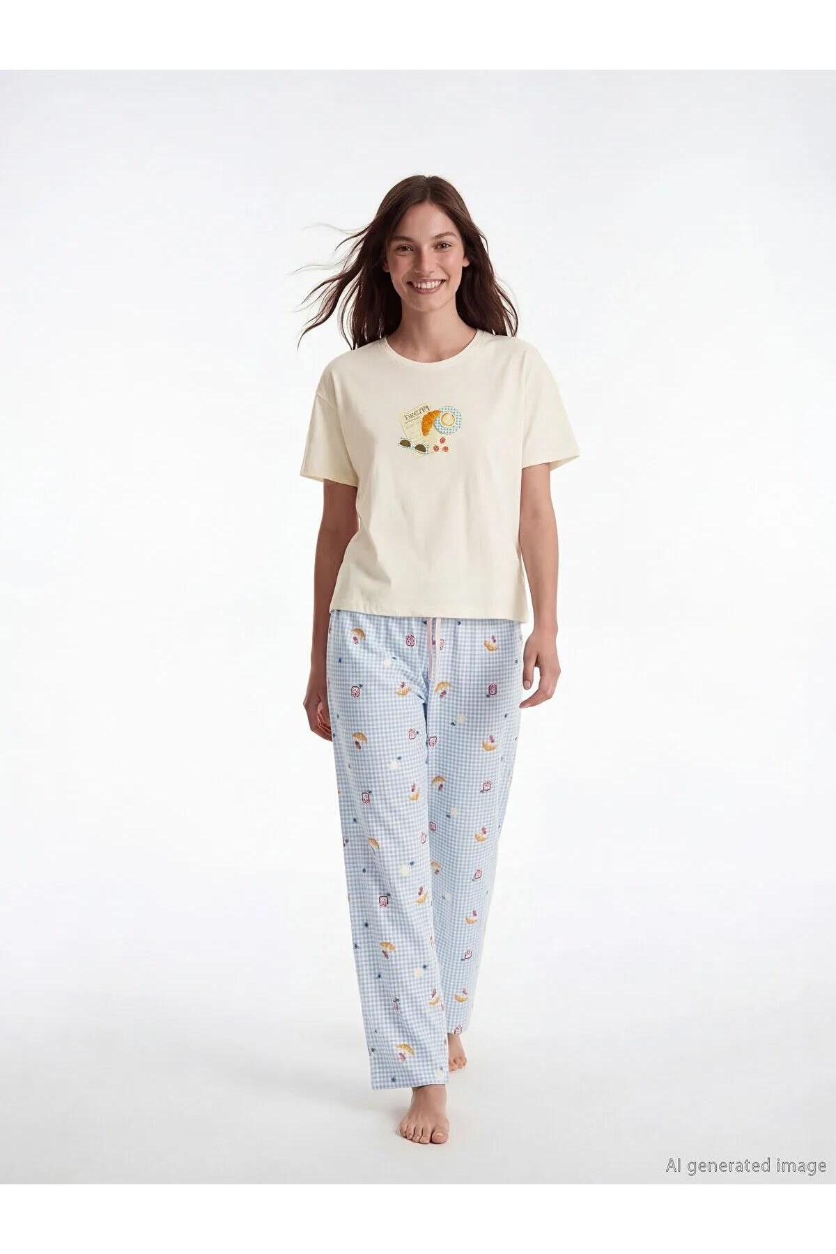 LC Waikiki Crew Neck Patterned Women's Pajama Set (S6)