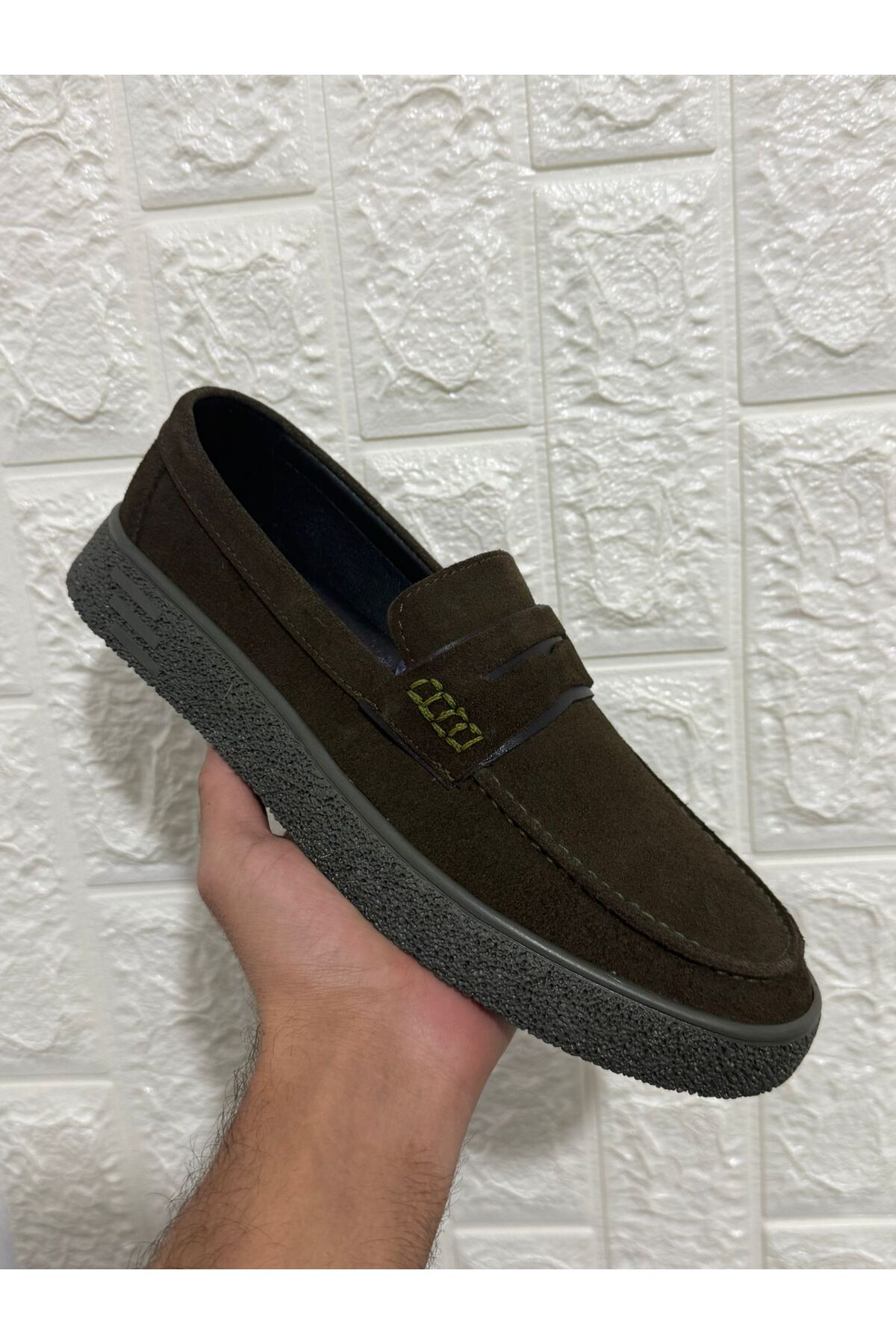 Greyybull Shoes haki süet deri erkek loafer ayakkabı - rahat esnek şık yazlık ayakkabı görsel 8