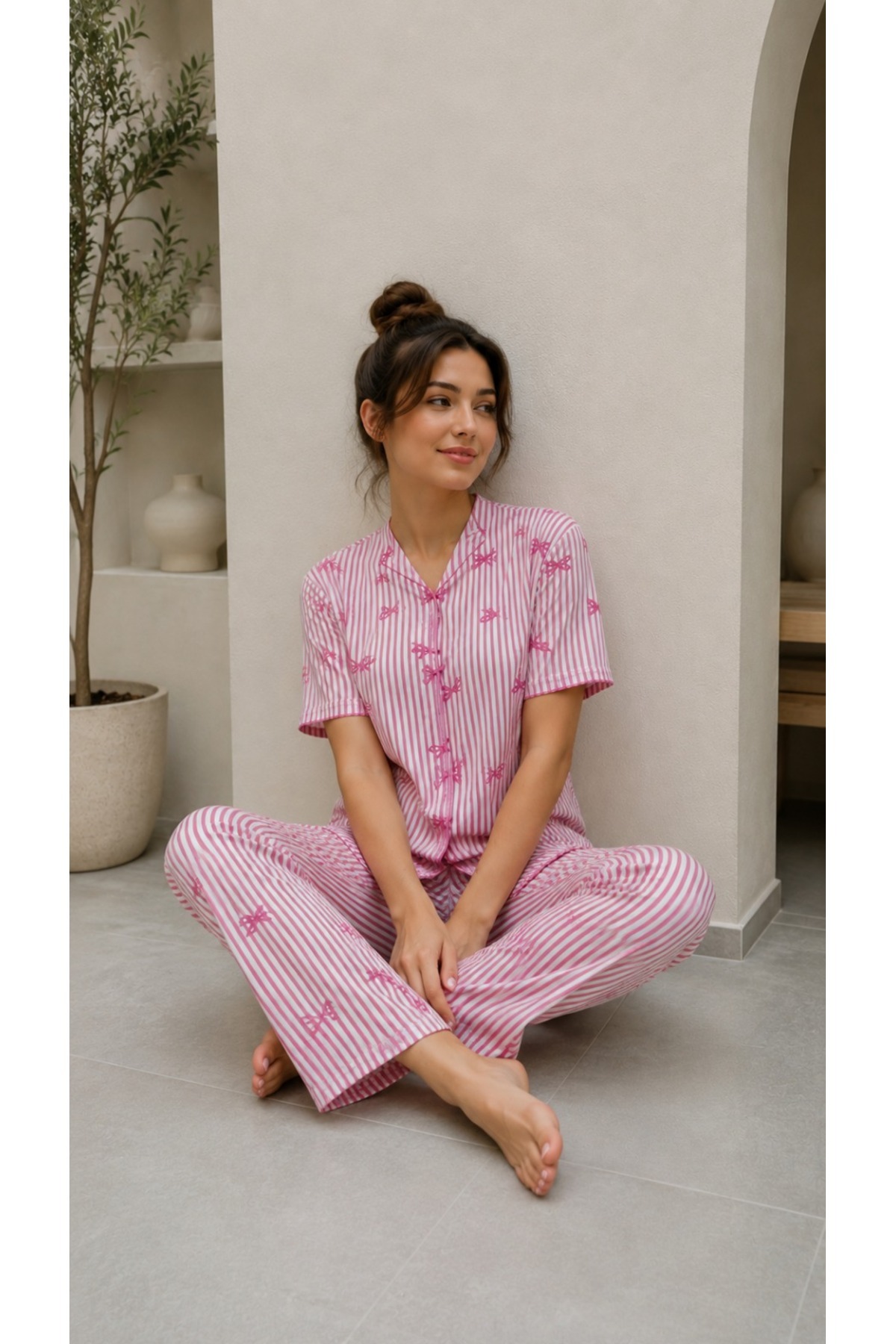 sleeproom Yazlik Karyoka Stitched Short Sleeve Women's Pajama Set