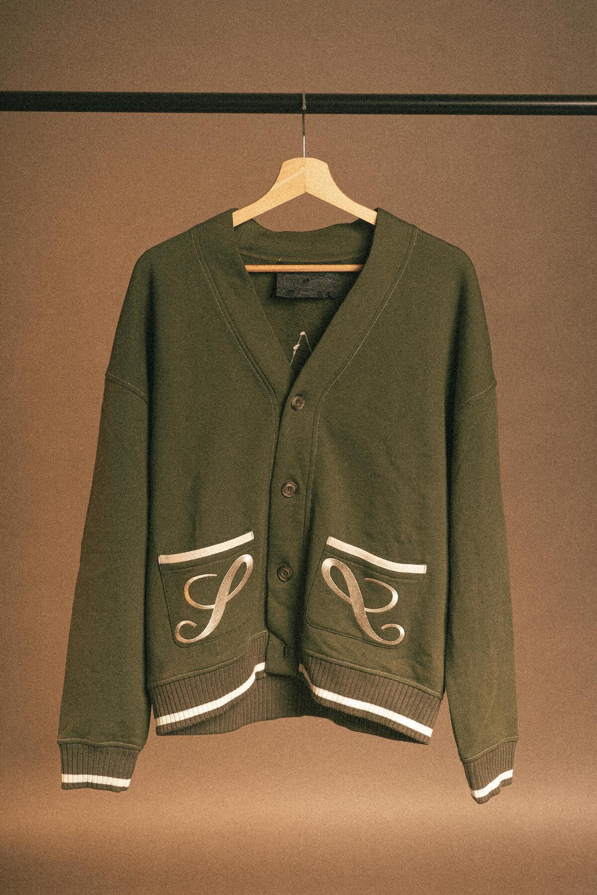 Unisex Haki / Kahve Nakışlı Pamuklu Boxy Fit Hırka Members Cardigan — خاکی svg-055-25 — تصویر 3 از 4