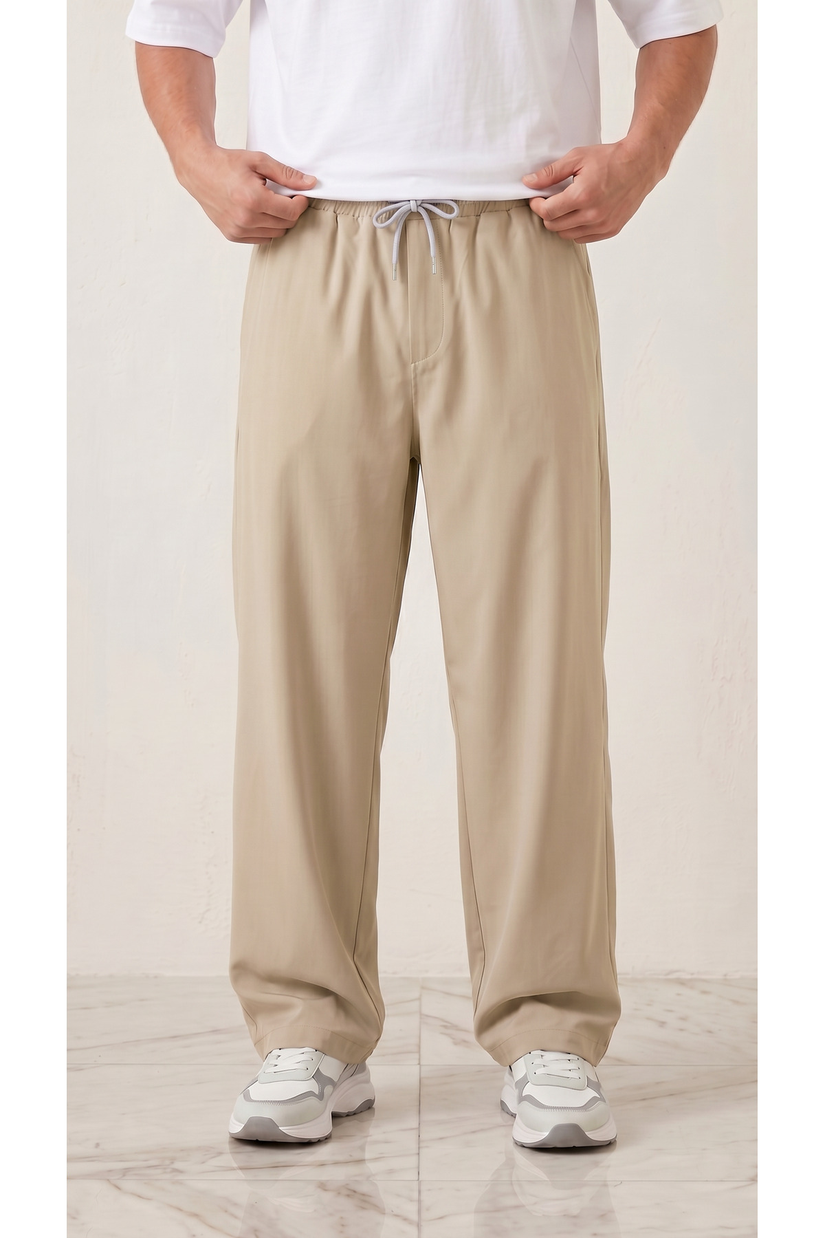 zazzia Men's Beige Parachute Fabric Baggy Oversize Loose Fit Sweatpants