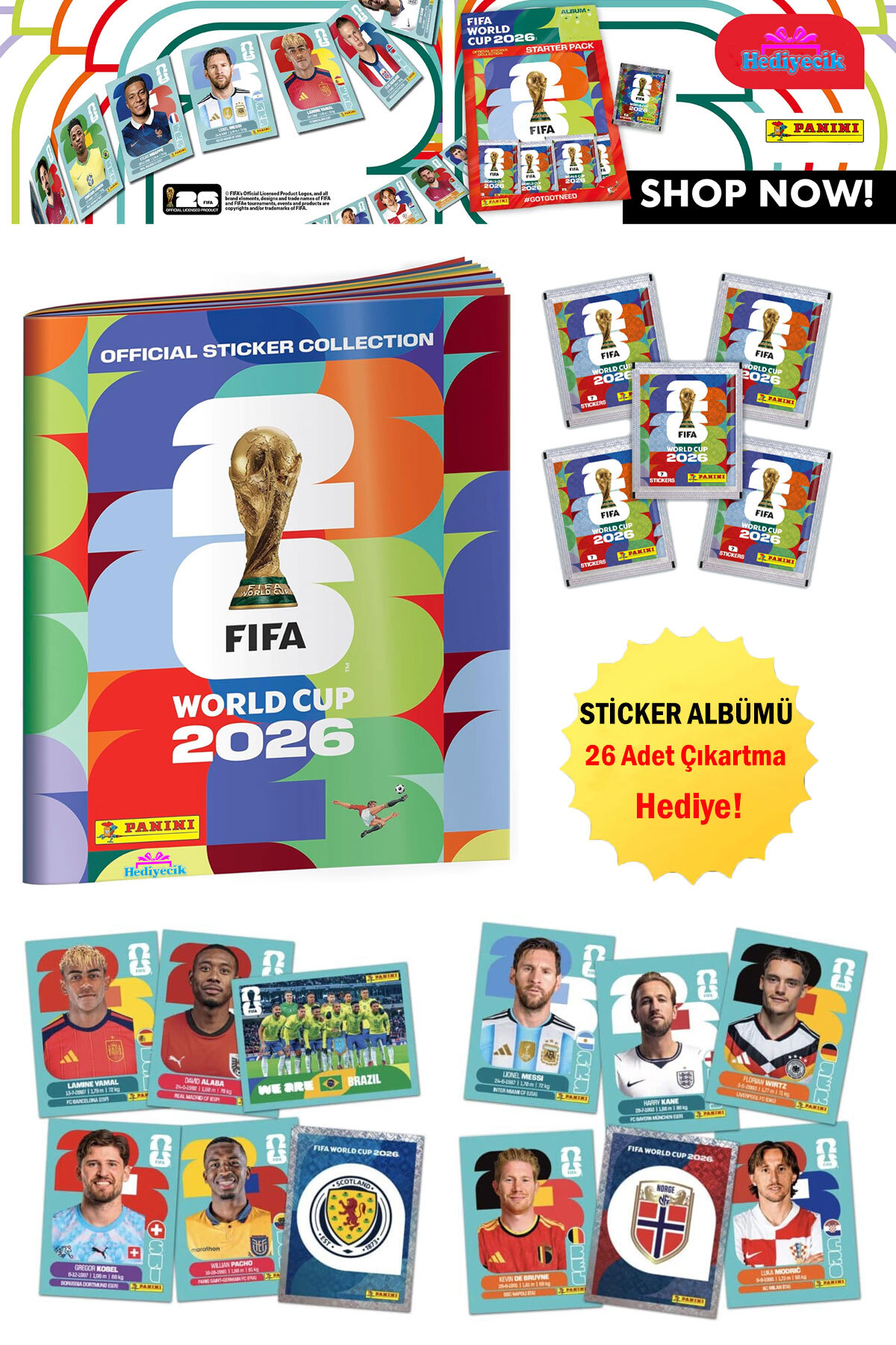 新品 PANINI FIFA WORLD CUP 2026 ステッカーボックス hediyecik Panini FIFA World Cup 2026 Dünya Kupası Resmi Sticker