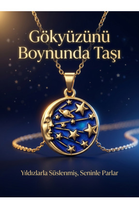 SEVMİNE Gökyüzü Kolye 316L Çelik Gold Kaplama Mavi Mineli Ay Yıldız Gezegen K...