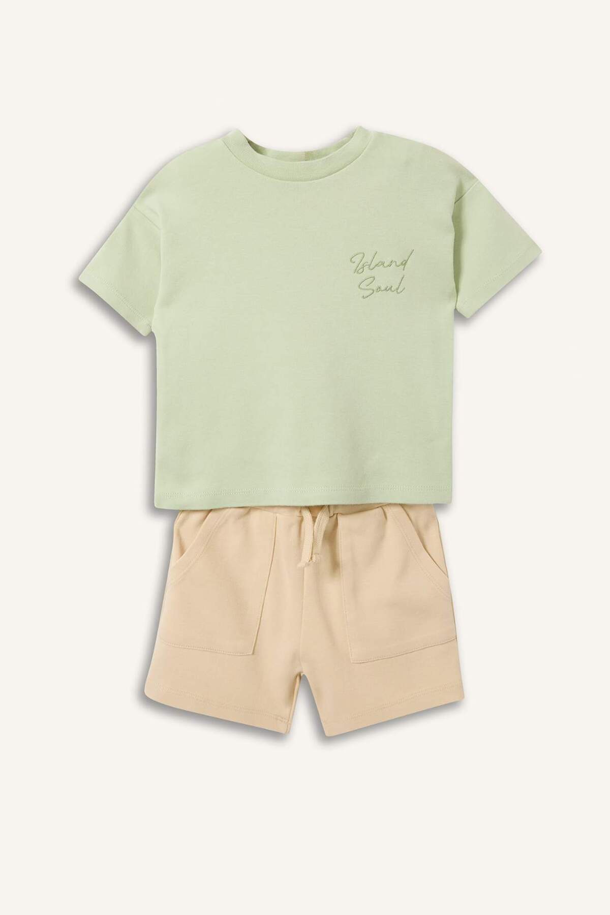 Defacto Embroidered 2-Piece Mint Green Shorts T-Shirt Set for Baby Boy H7619A526Hs