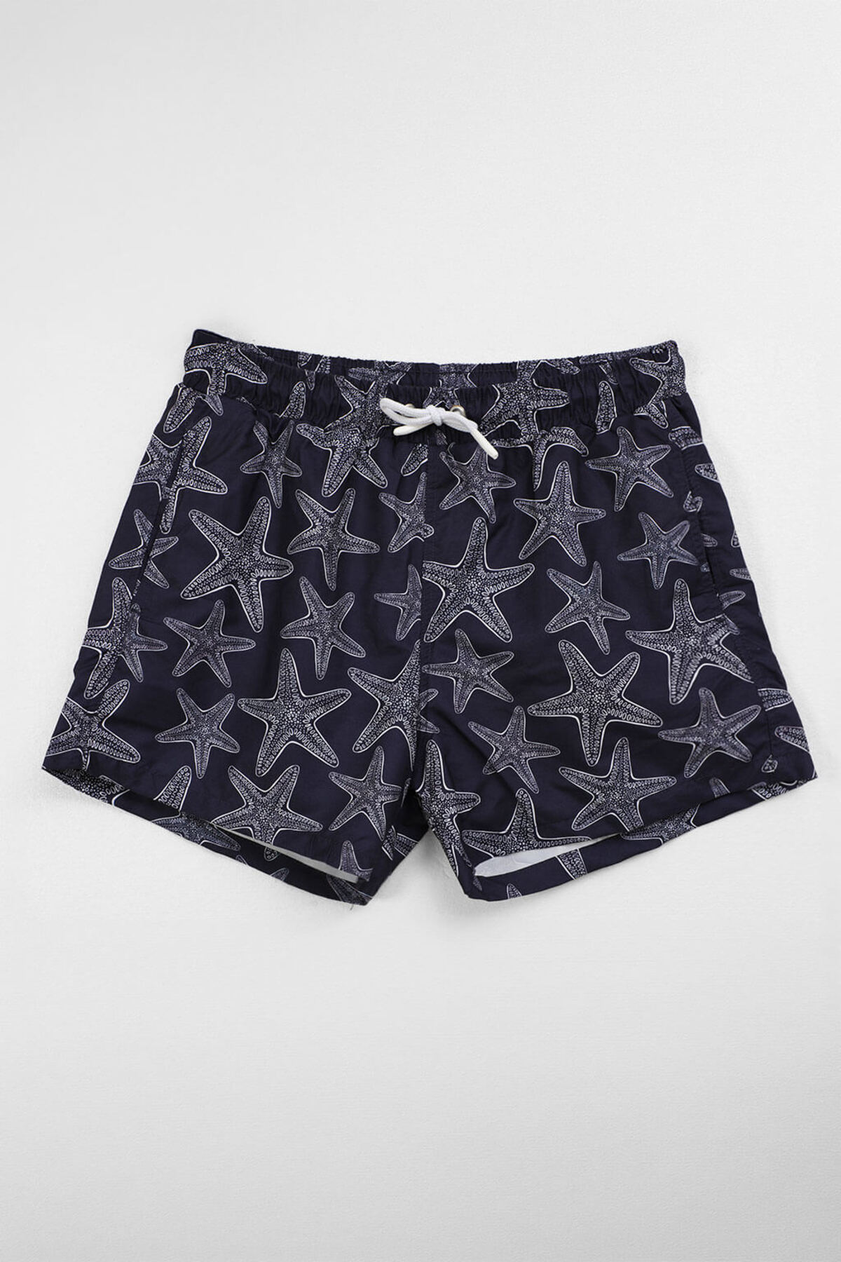 MARKAPIA Men's Starfish Patterned Mesh Navy Blue Swim Shorts with Pockets