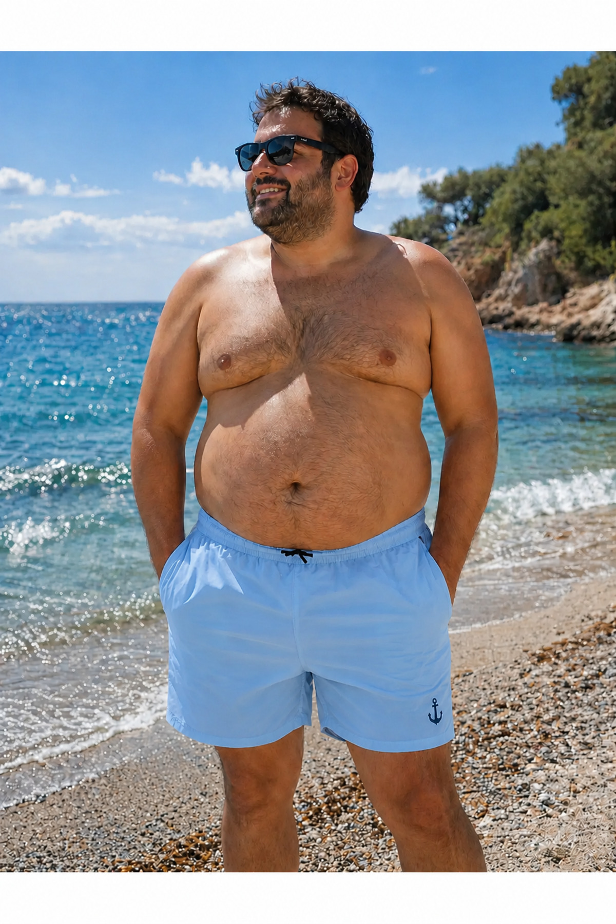 Malkan Large Size Oversized Men's Swim Shorts with Inner Lining and Zipper Pockets