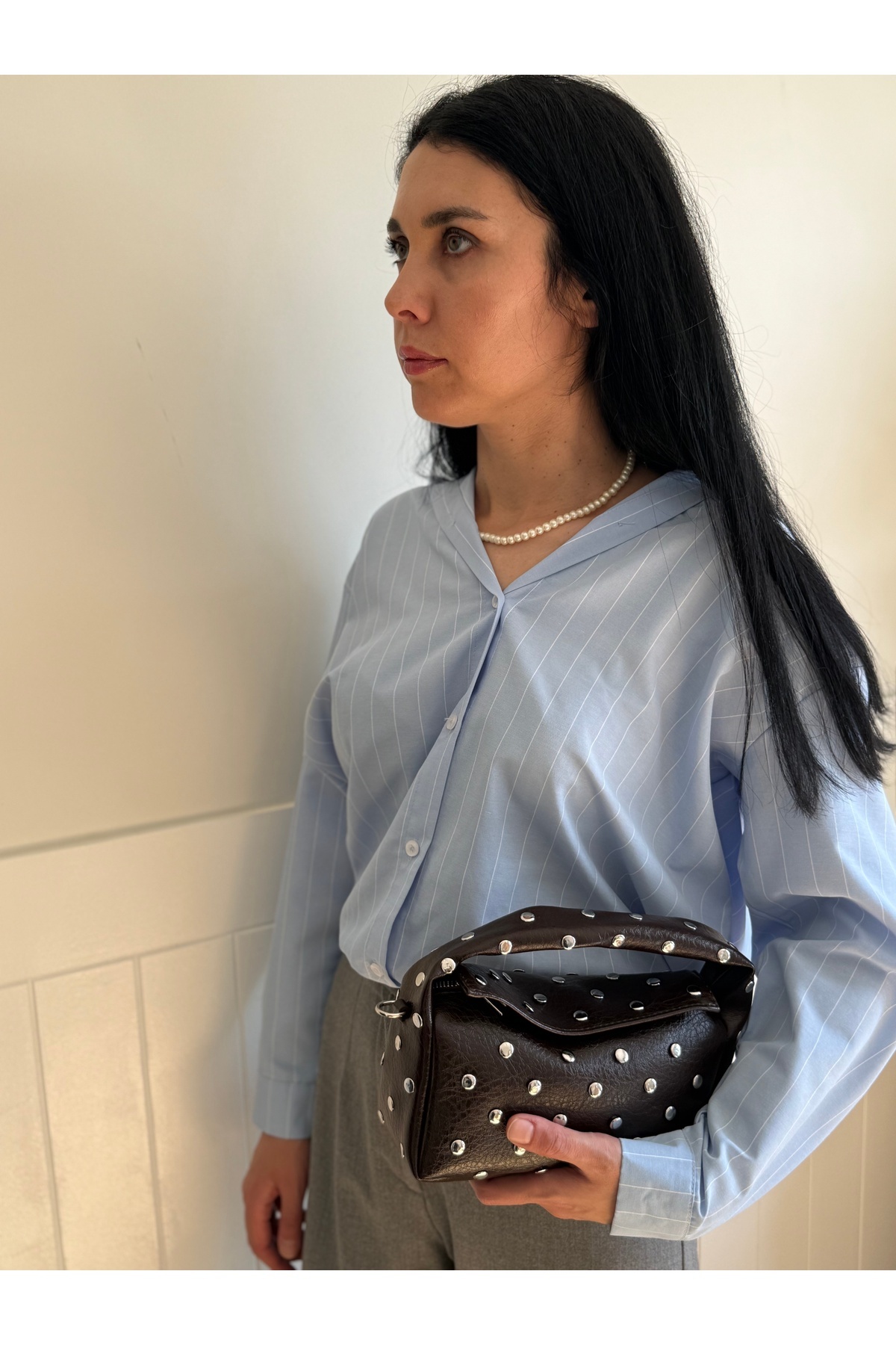 lalettobags Kadın Nila Model Zımbalı El & Omuz Çantası görsel 3