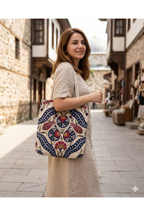 Zehra ana Çini Desenli Goblen Bez Çanta