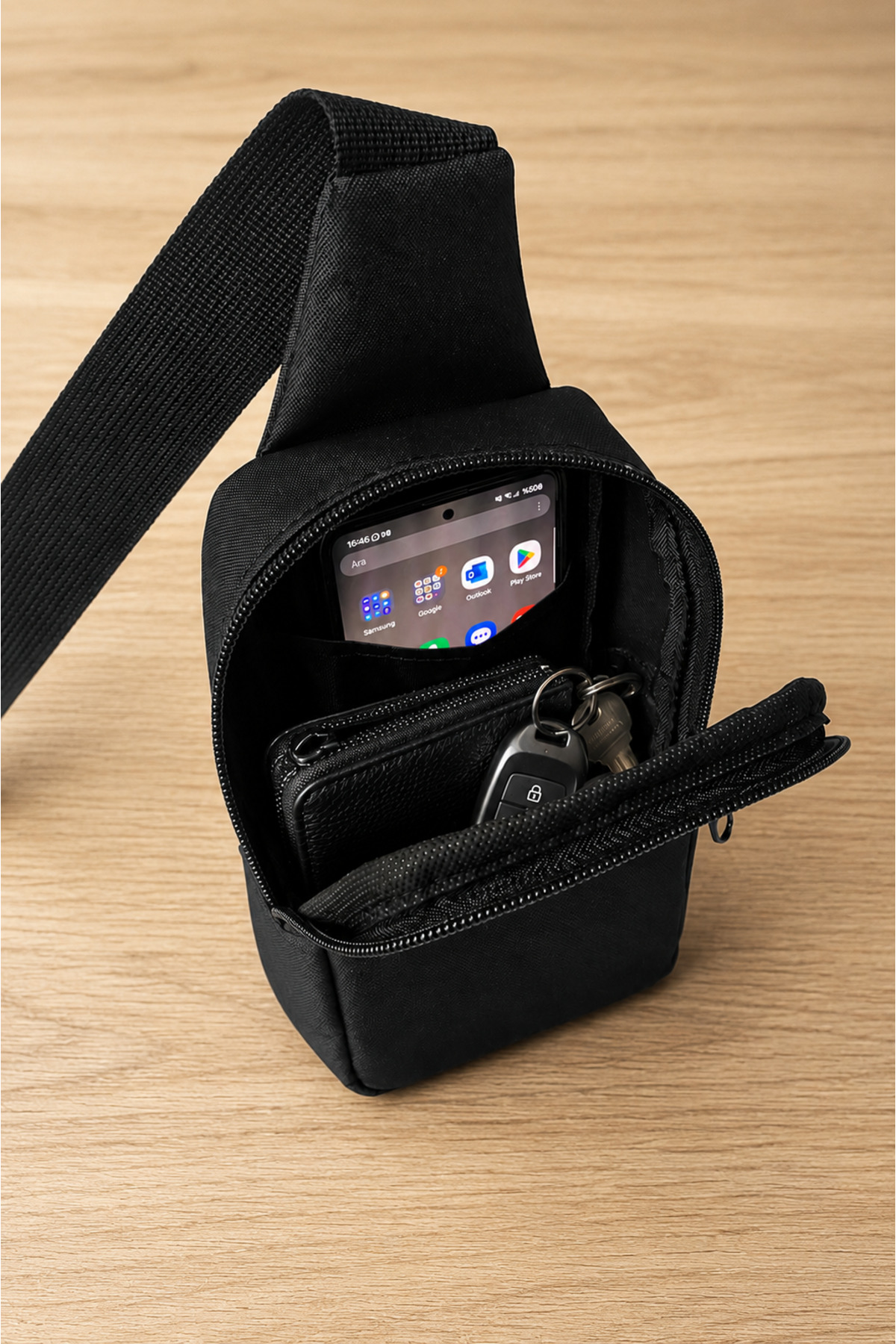 the modawest Unisex Telefon Bölmeli Bel Ve Çapraz Omuz Çanta Göğüs Seyahet Günlük Bodybag görsel 4