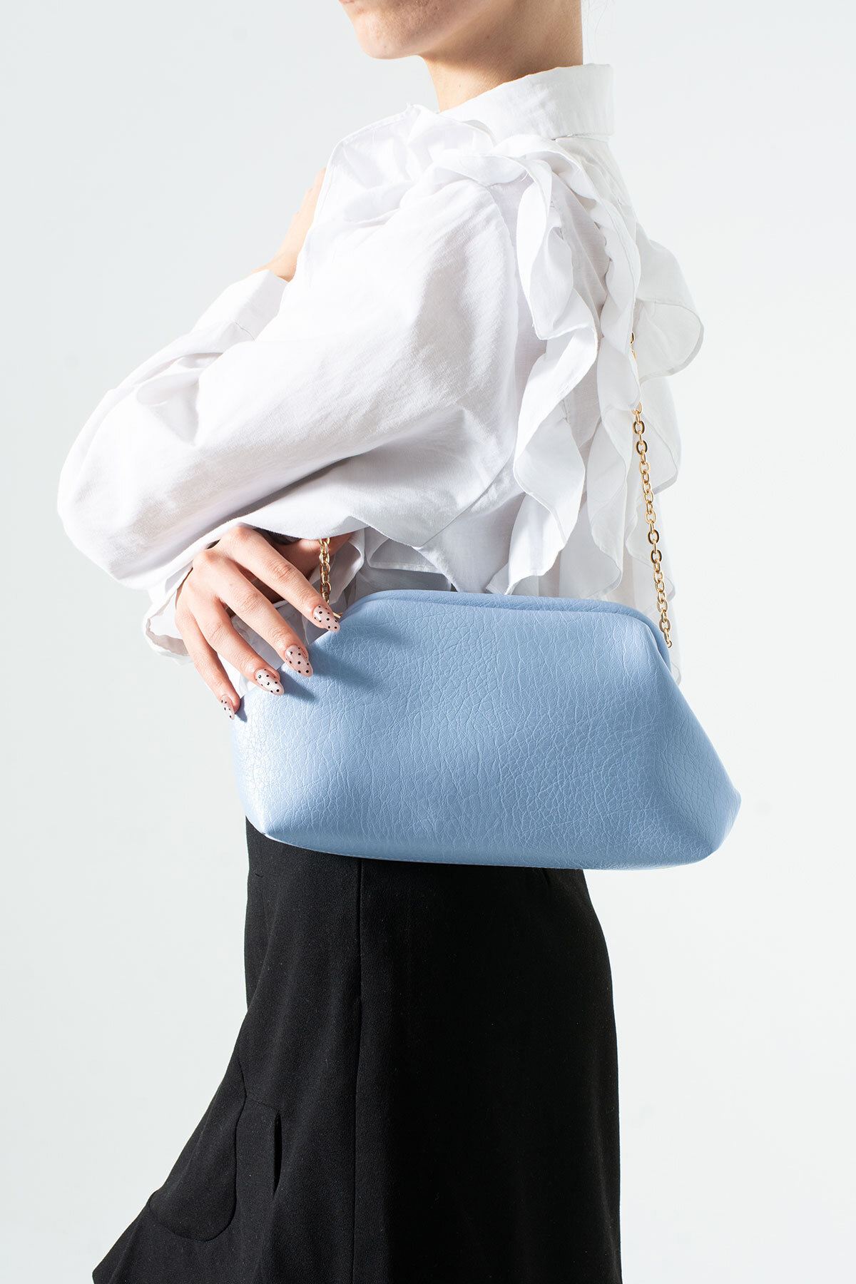 themoiss Mavi Clutch Portföy El Ve Omuz Çantası Kadın görsel 3