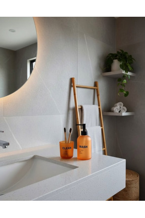 BABALE 2’li Cam Sıvı Sabunluk Diş Fırçalık Banyo Seti
