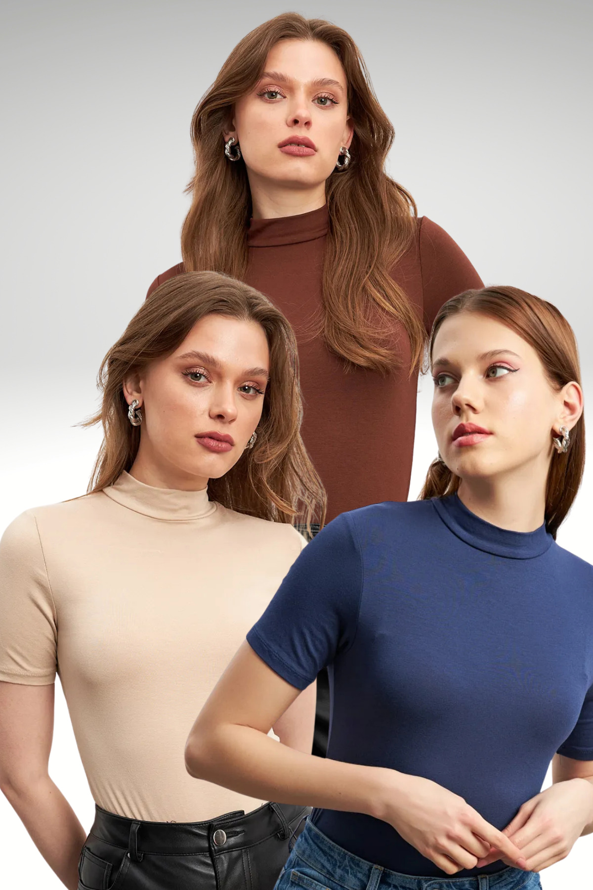 Women's 3-Pack Cream Bitter Brown Navy Blue Short Sleeve Blouse