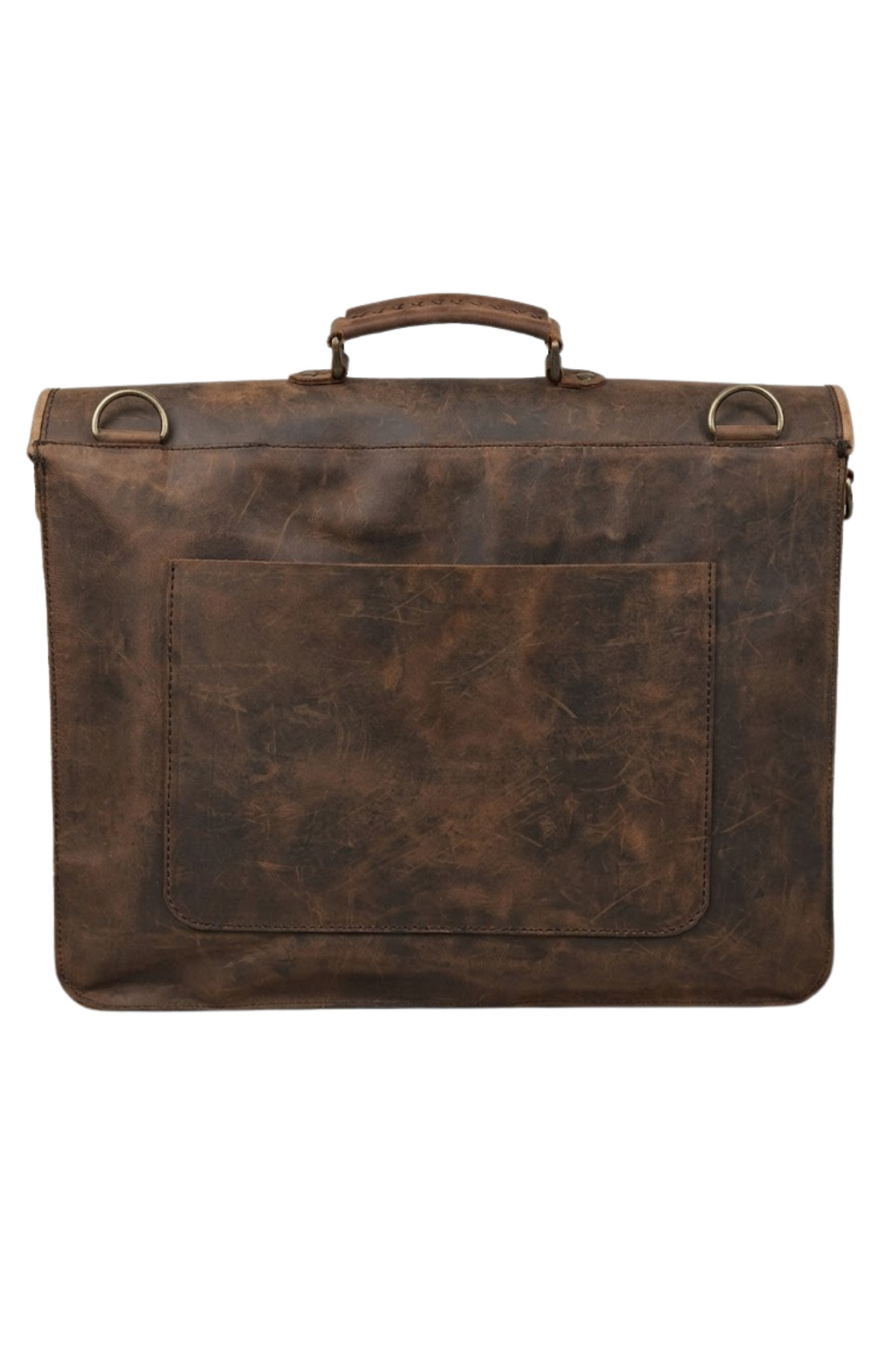 Huggy Craft Mihmander Hakiki Deri Laptop ve Evrak Çantası - El Yapımı Vintage Postacı Çantası görsel 3